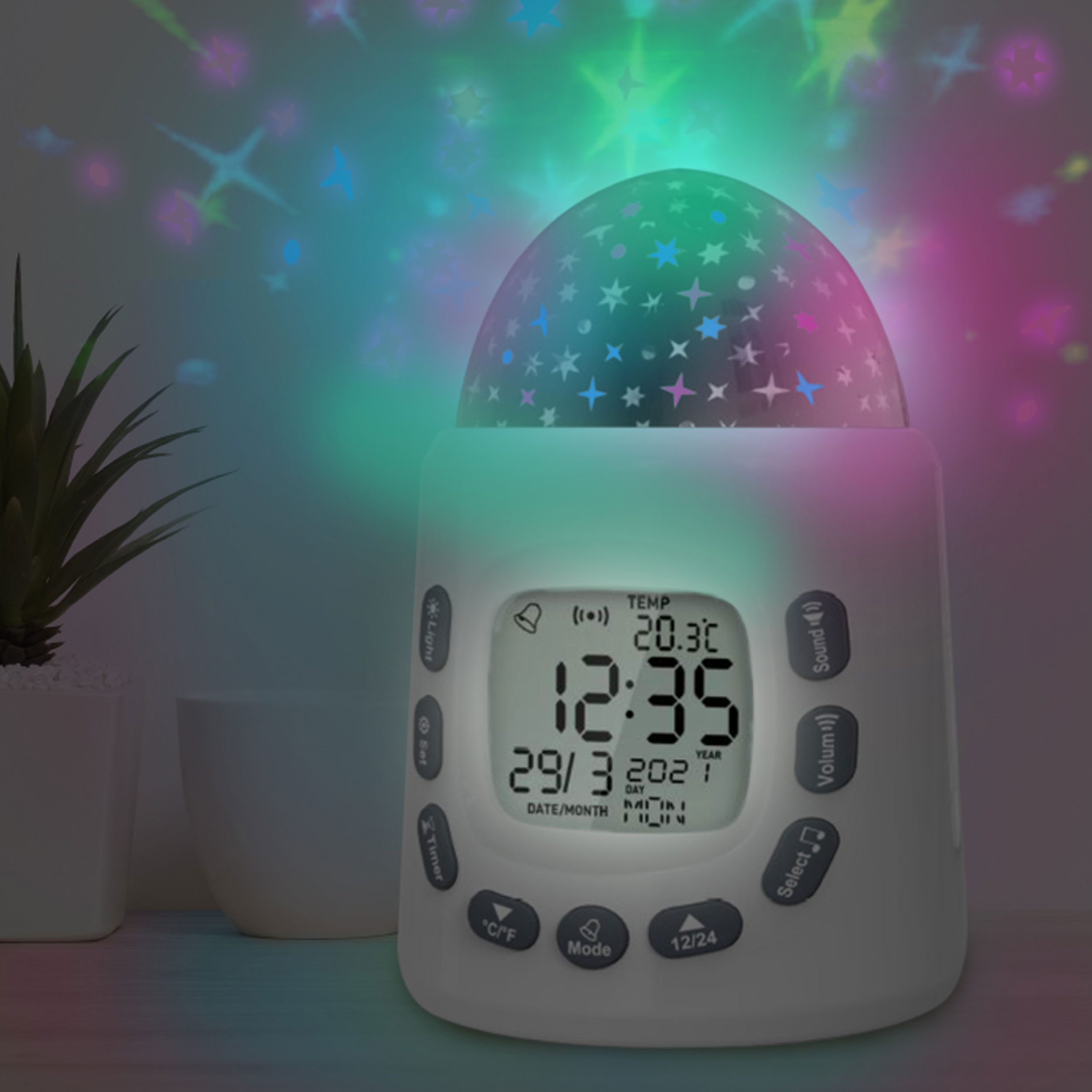 Miraval Quarzwecker Sternen-Projektionswecker für entspannte Momente LED-Projektion, Musik, Klänge und Licht – Bild 4 von 4