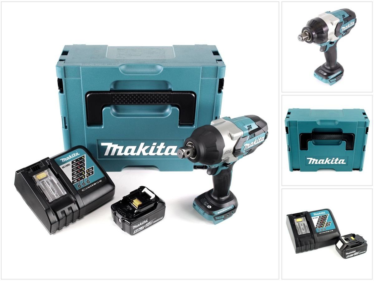 Makita Makita Brushless + Makpac RT1J DTW 18V Schlagschrauber Akku 1050Nm 1x Akku-Schlagschrauber Ladegerät Akku 3/4\