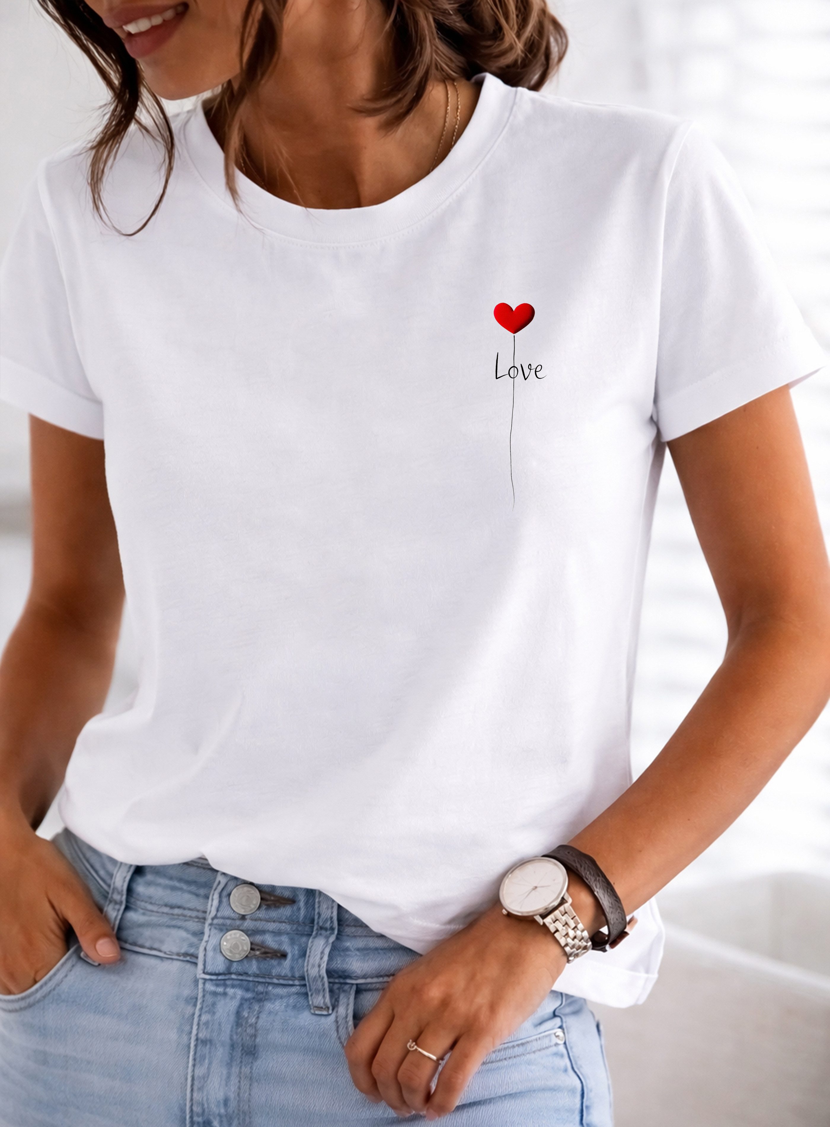 RMK T-Shirt Damen Shirt Classic Basic Herz Ballon aus Baumwolle