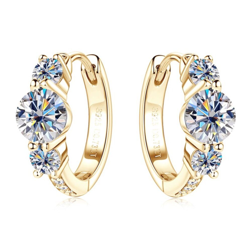 Paar Creolen Luxuriöse Moissanit Damen Creolen 18K Gold +Echtheitszertifikat