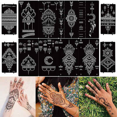 NUODWELL Schmuck-Tattoo 12 Stück Blatt Temporäre Tattoos Henna Schablone Set, 12-tlg.