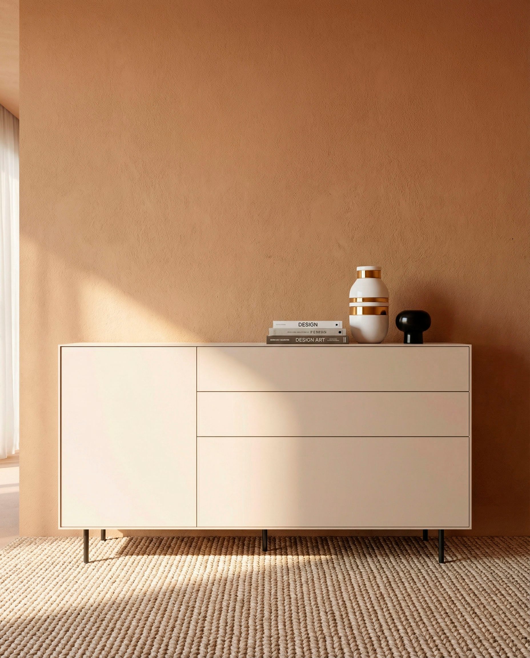 LeGer Home by Lena Gercke Sideboard Essentials, Kommode, Anrichte, Kombikommode, Schrank mit Metallfüßen, Breite: 166 cm, UV lackiert, Push-to-open-Funktion