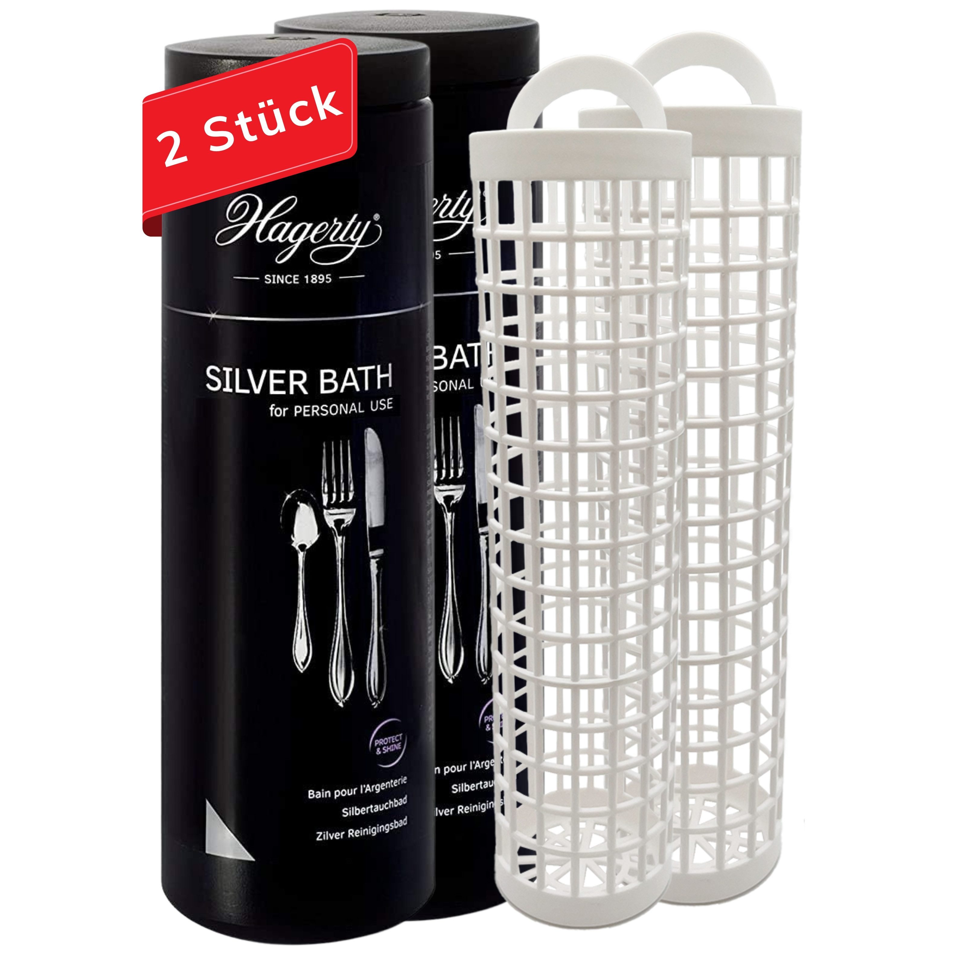 Hagerty Set 2x Silver Bath Silbertauchbad je 580 ml mit Tauchkorb Schmuckreiniger