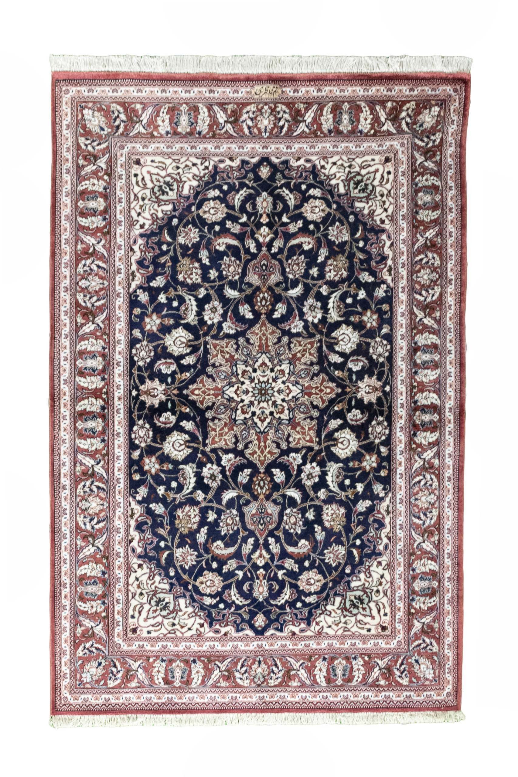 CABBEL Orientteppich 118x77 cm Perser Ghom Blau Seide Handgeknüpft Klassisch Unikat, rechteckig, Höhe: 4 mm, 100% Seide – edel, glänzend, sehr hohe Knüpfdichte