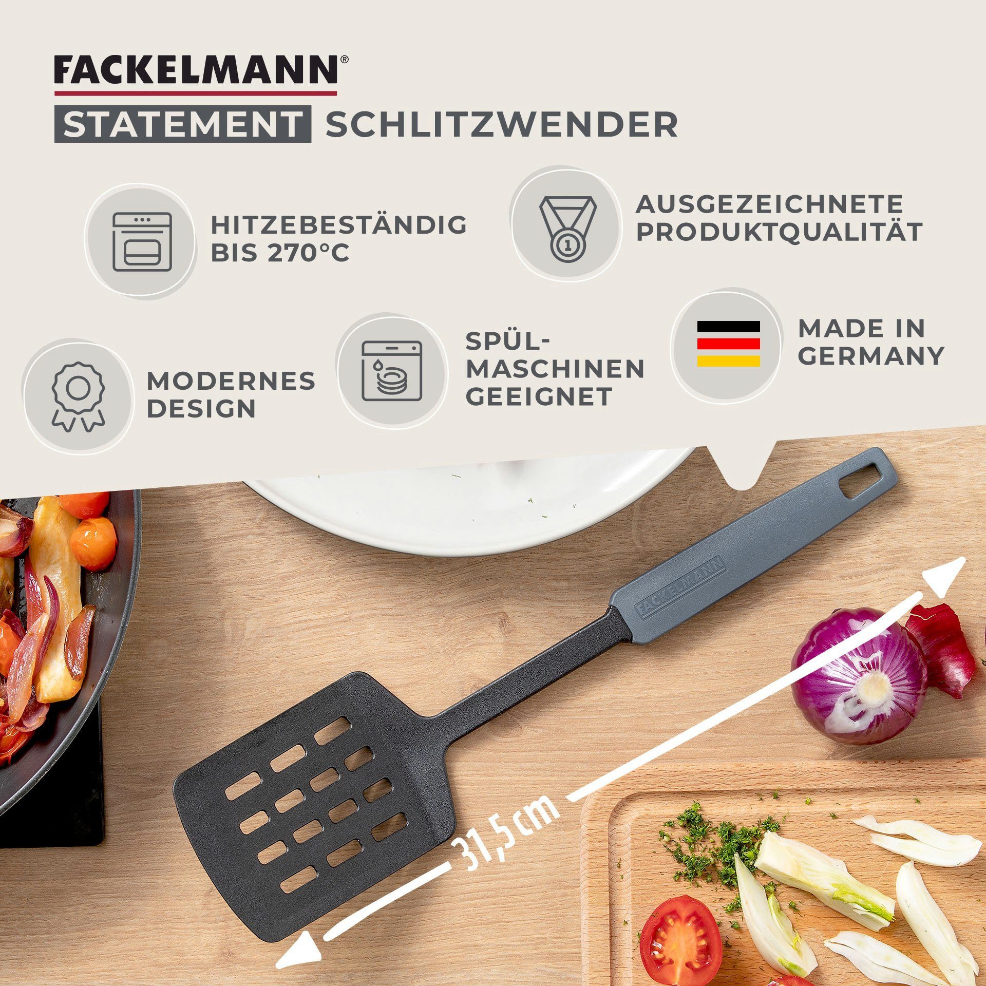 FACKELMANN Pfannenwender Schlitzwender, Küchenhelfer, Bratenwender
