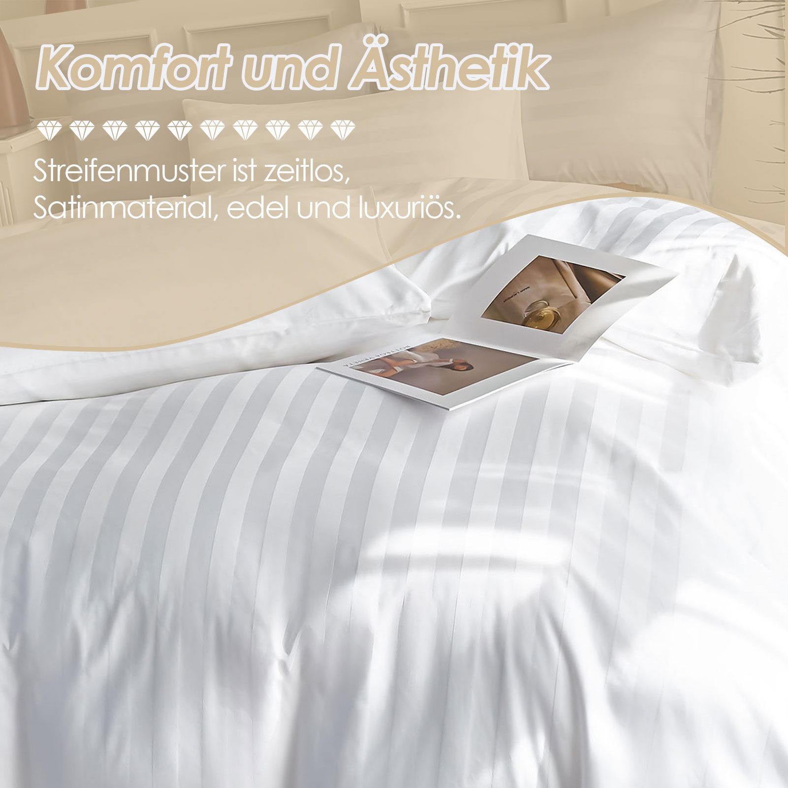 KEAYOO Kissenbezüge Satin Kissenbezug, (2 Stück), 100% Baumwolle mit Reißverscluss