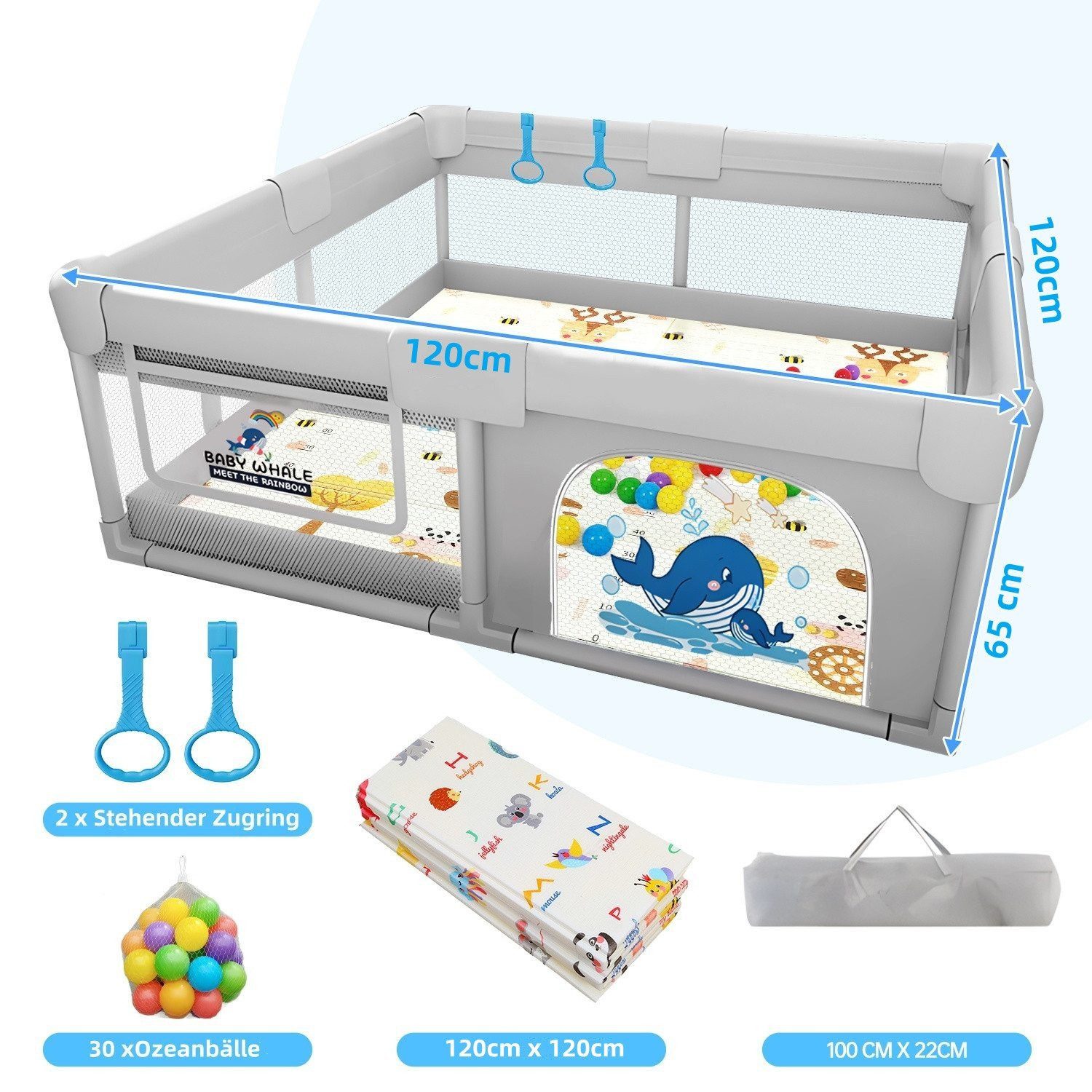 SEHAUSEU Laufgitter Laufstall Baby Krabbelgitter mit Spielmatte 1,5m×1,8 m/ günstig online kaufen