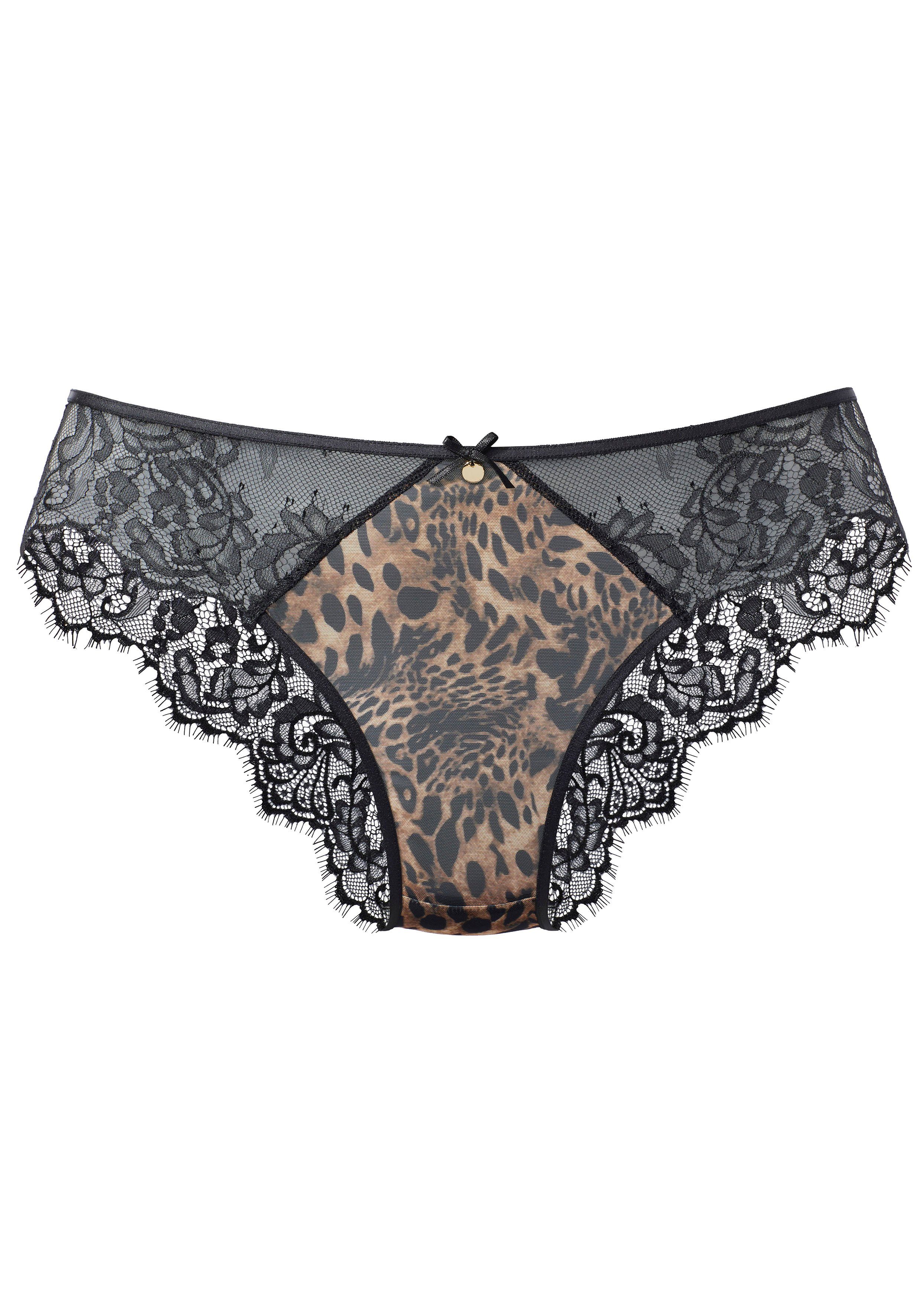 LASCANA Tanga aus Soft-Mesh in Leo-Optik und feiner Spitze, sexy Dessous, Reizwäsche. Reduzierter Preis € 15,99. Unverbindliche Preisempfehlung € 22,99