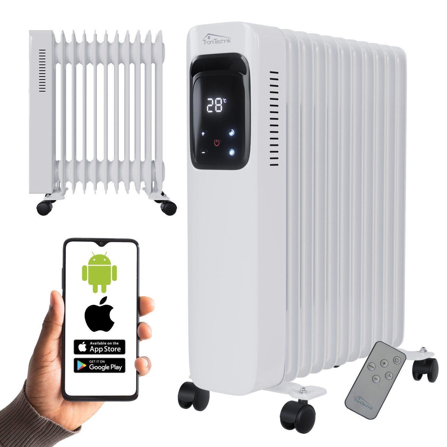 TroniTechnik Heizgerät Ölradiator in weiß, mobile Elektroheizung 11 Rippen, 2500Watt, 2500 W, energiesparend, Elektroheizung, 2500 Watt, 3 Stufen