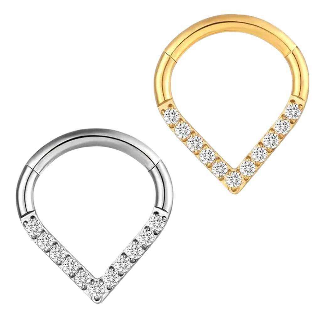 Taffstyle Nasenpiercing Titan G23 Septum Piercing Clicker Tragus Helix Tropfen Träne Kristalle (Eleganter Universal Clicker aus Titan G23 mit Glitzersteinen für das Ohr & Nase)