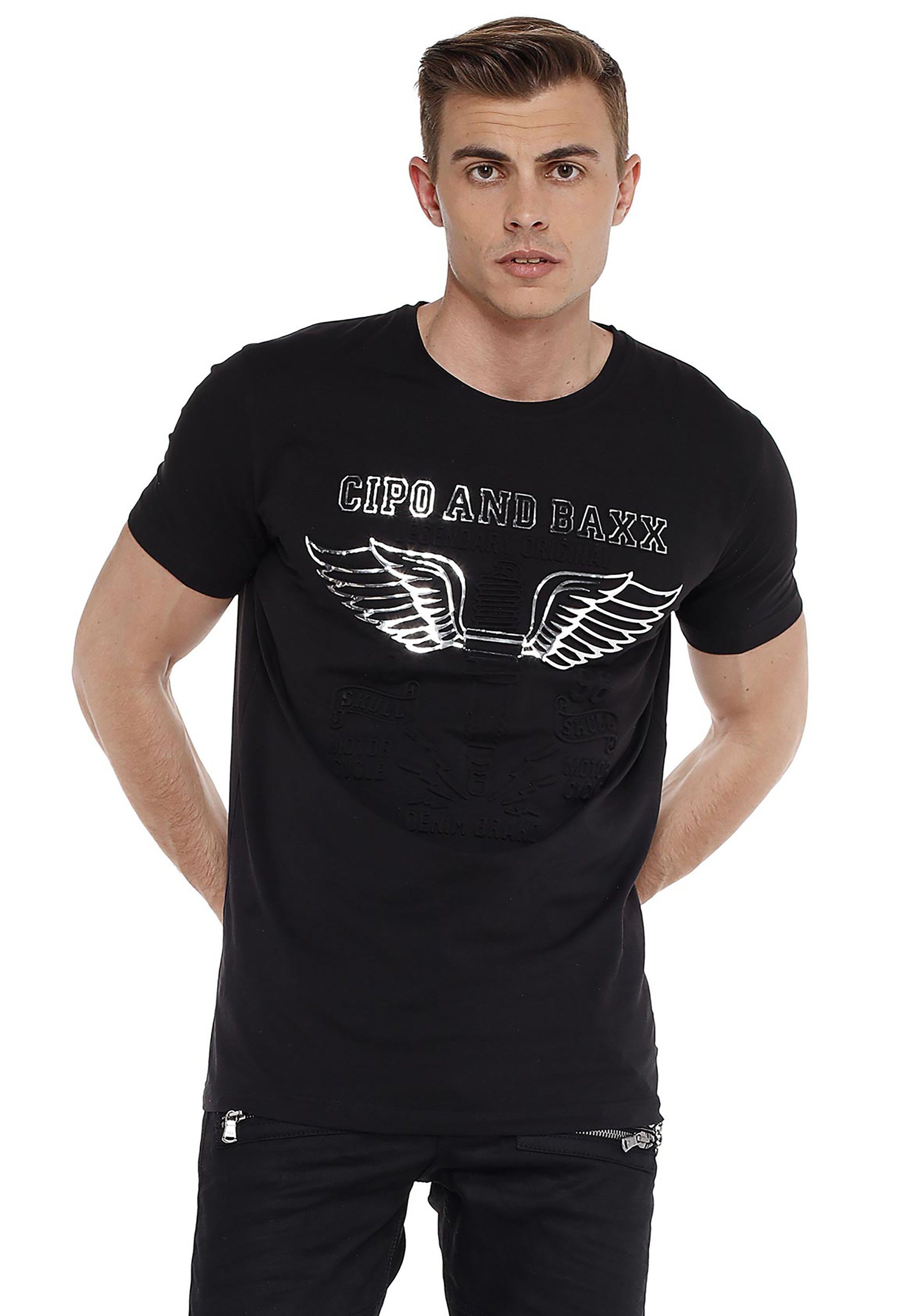 Cipo & Baxx T-Shirt mit Prägedruck schwarz