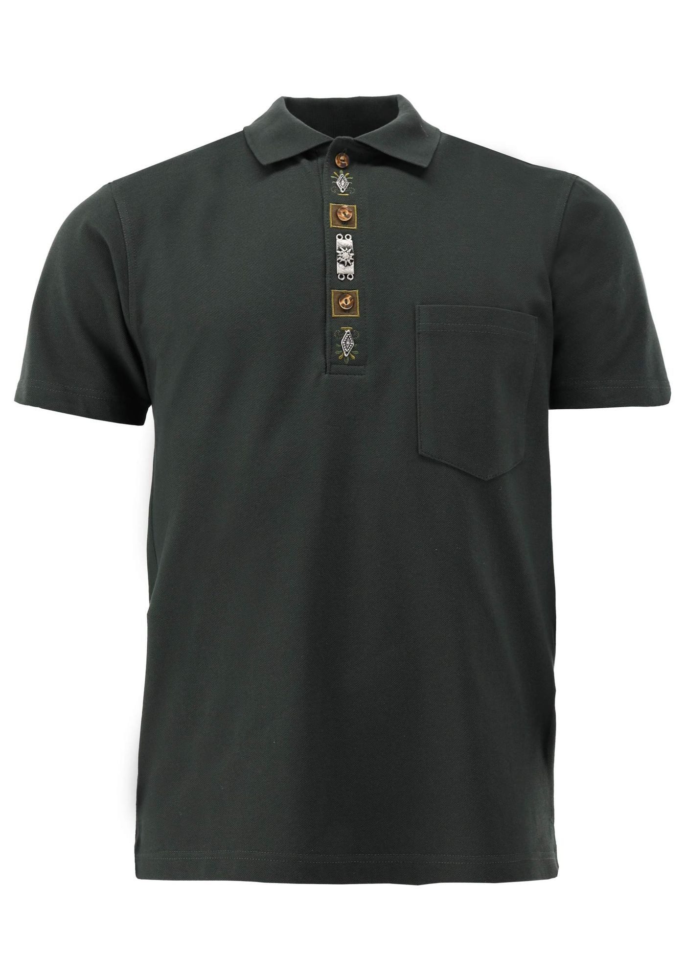 OS Trachten Poloshirt Ibafee Regular Fit, Polokragen, Edelweiß-Stick auf Knopfleiste, Brusttasche