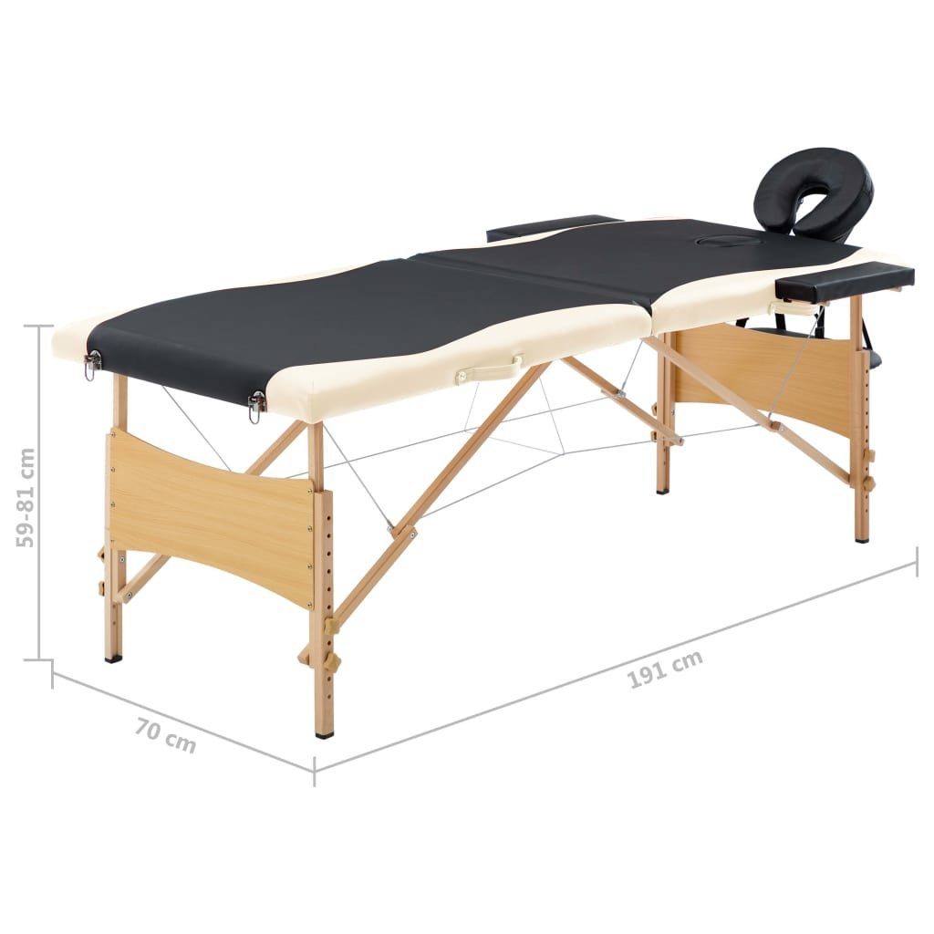 vidaXL Massageliege Massageliege Holzgestell Schwarz Klappbar mit 2-Zonen Beige und