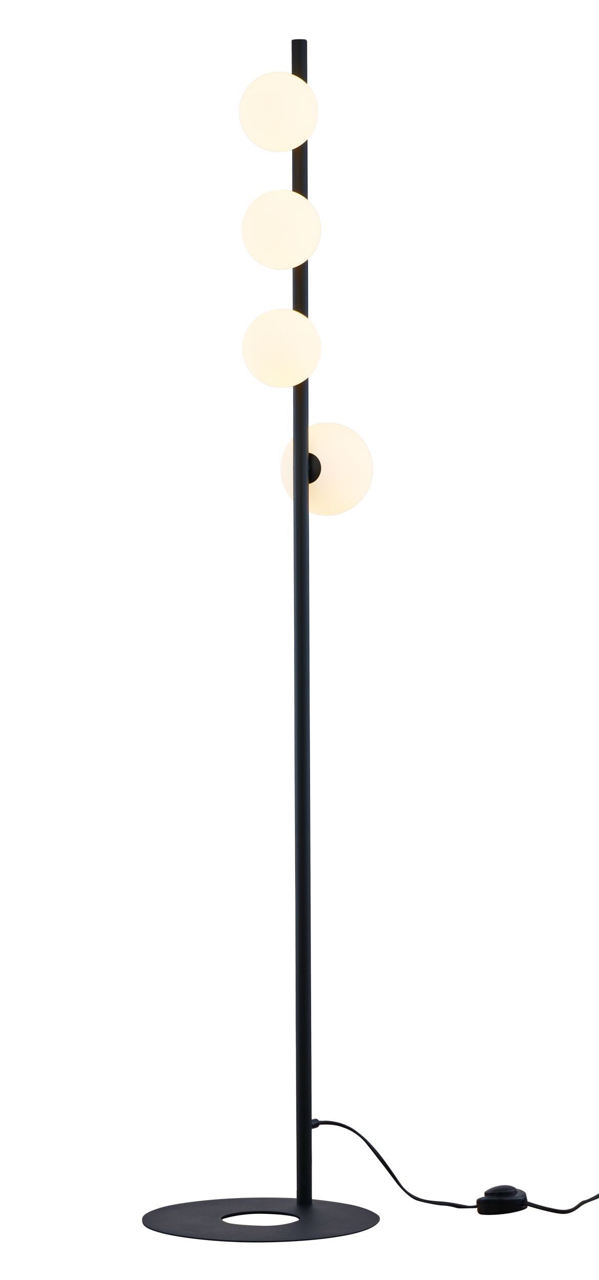 Licht-Erlebnisse Stehlampe BROTENE, ohne Leuchtmittel, Metall Glas G9 151 cm hoch Schwarz Weiß 4-flammig rund Kugelschirm