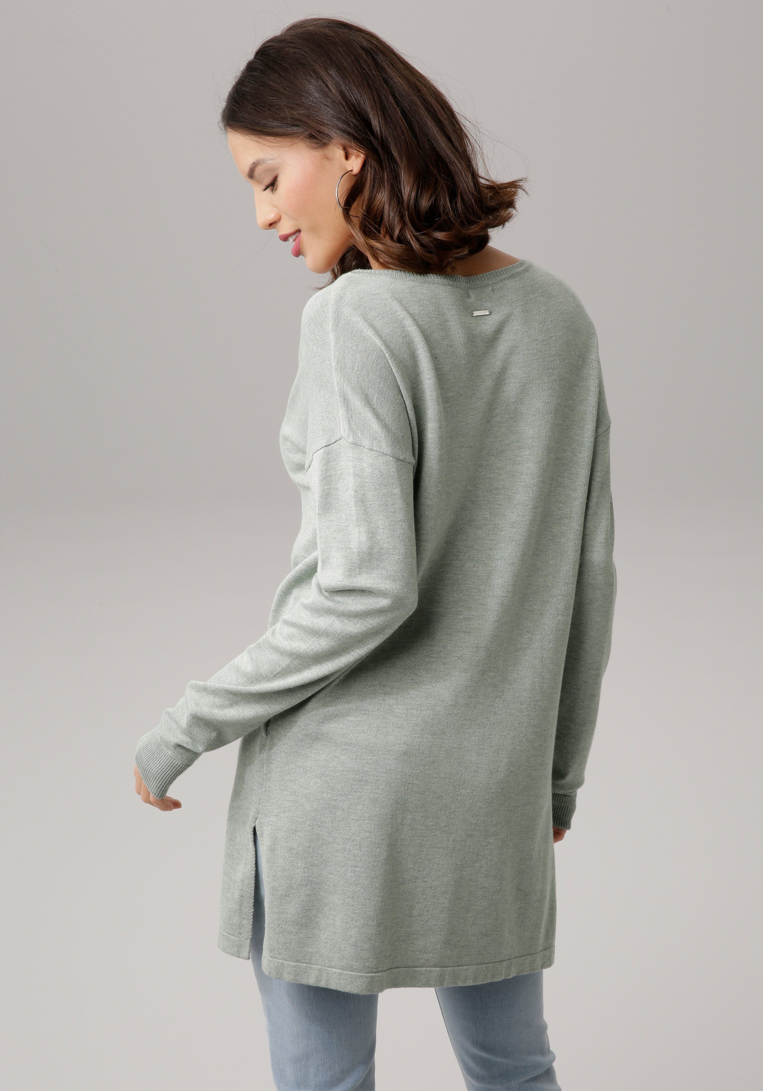 Laura Scott Strickpullover mit spitzenbesetztem V-Ausschnitt günstig online kaufen