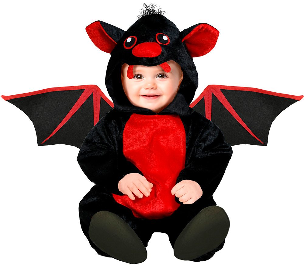 Fiestas Guirca Kostüm, Fledermaus Halloween Baby Kapuzenoverall Schwarz Rot Flügel Katze Abe