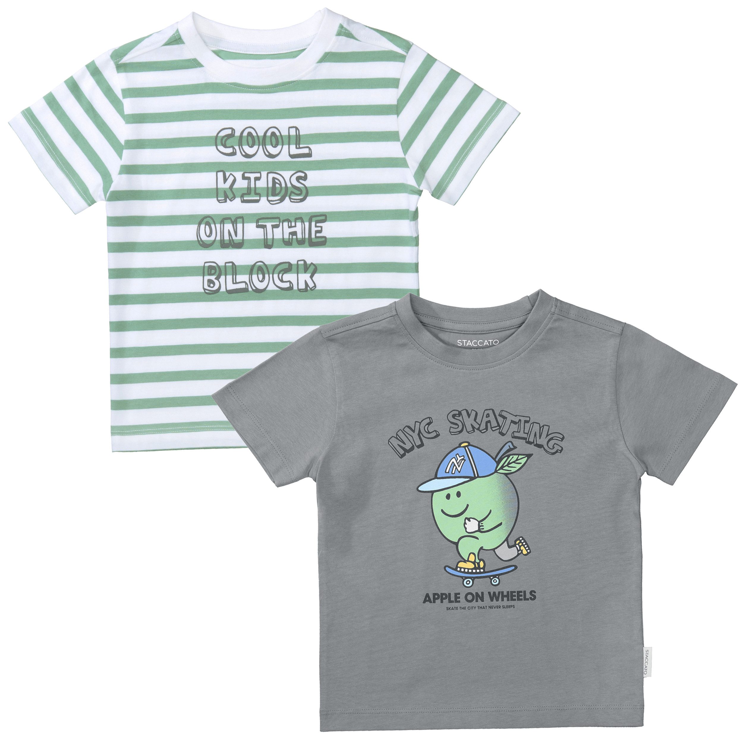 STACCATO T-Shirt (2-tlg) 2er Pack kurzarm, geringelt, Motiv-Print, für Boys