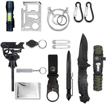 Grafner Survival Knife Survival Kit 14 in 1 Notfall Outdoor Camping Wandern Jagen Angeln, 14-teilig