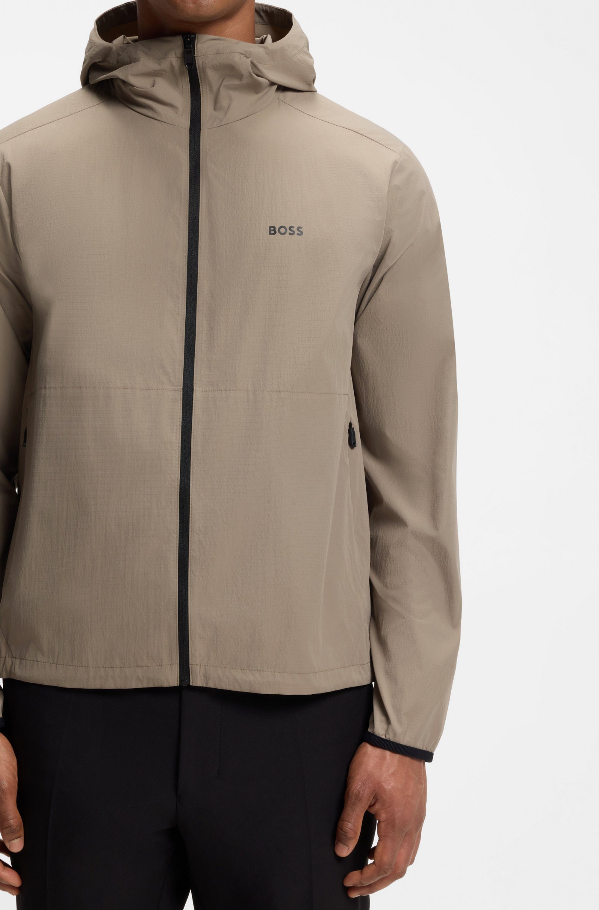 BOSS GREEN Windbreaker Regular Fit, Superleichte Qualität, Packfunktion innen in der Kapuze