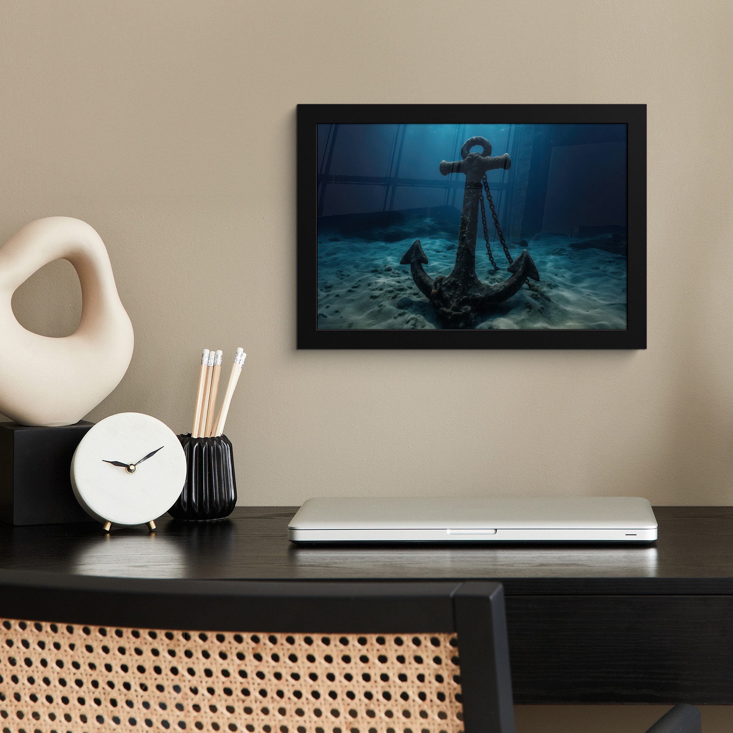 MuchoWow Poster Anker - Eisen - Meeresboden - Sand, (1 St), Wandbilder, Deko Wohnzimmer Schlafzimmer, 30x20 cm