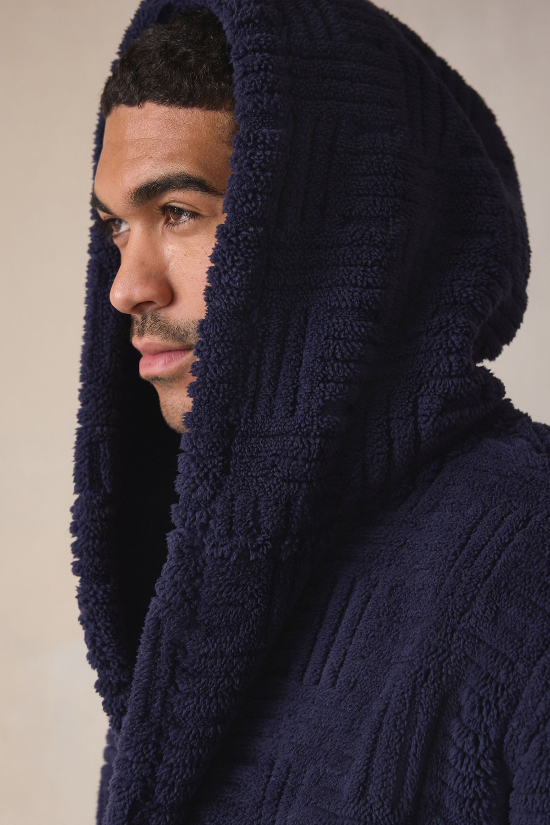 Next Herrenbademantel Morgenmantel aus Borg mit Schnittmuster, Polyester (recycelt)