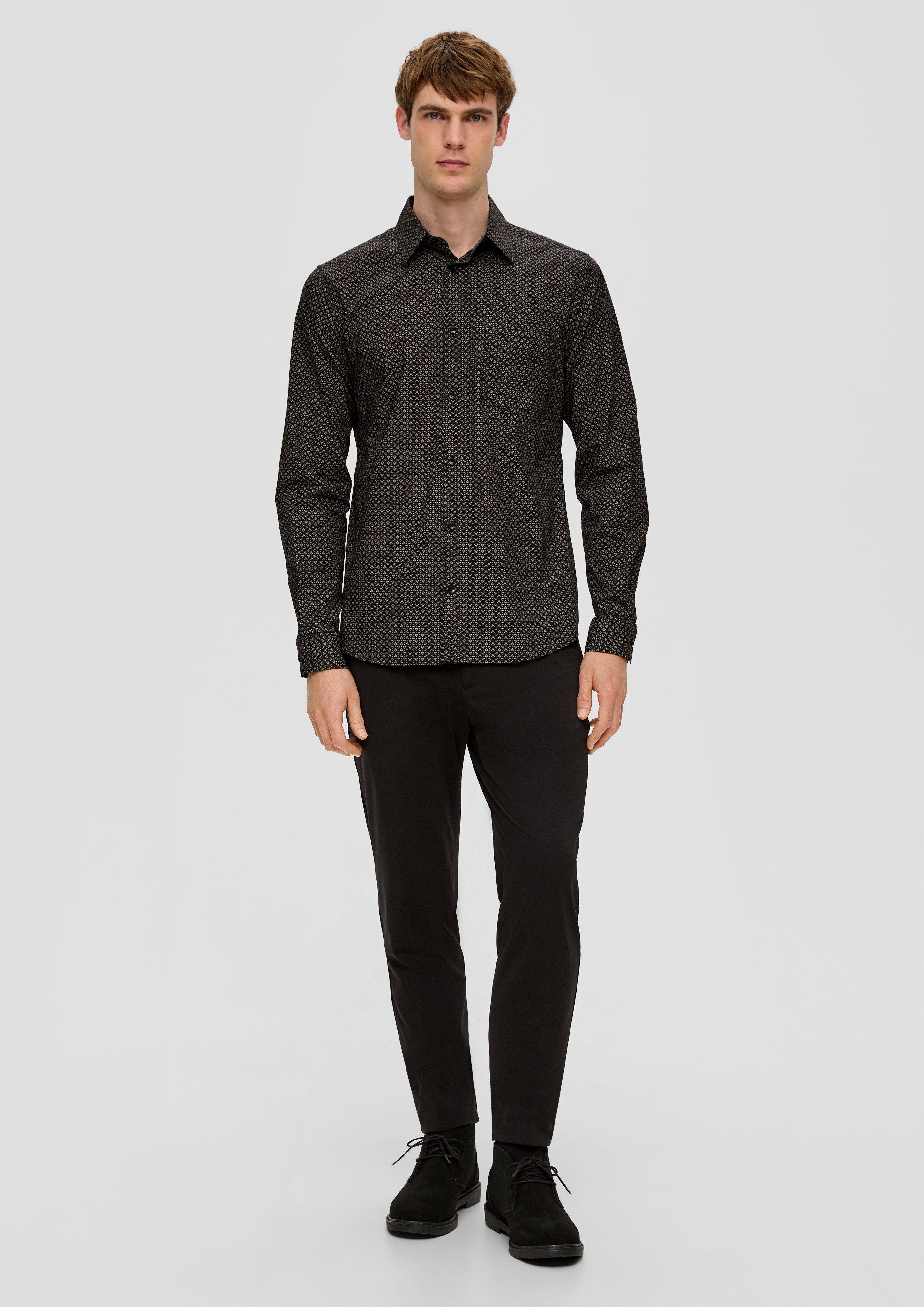 s.Oliver Langarmhemd Slim: Hemd aus schwarz Baumwollstretch