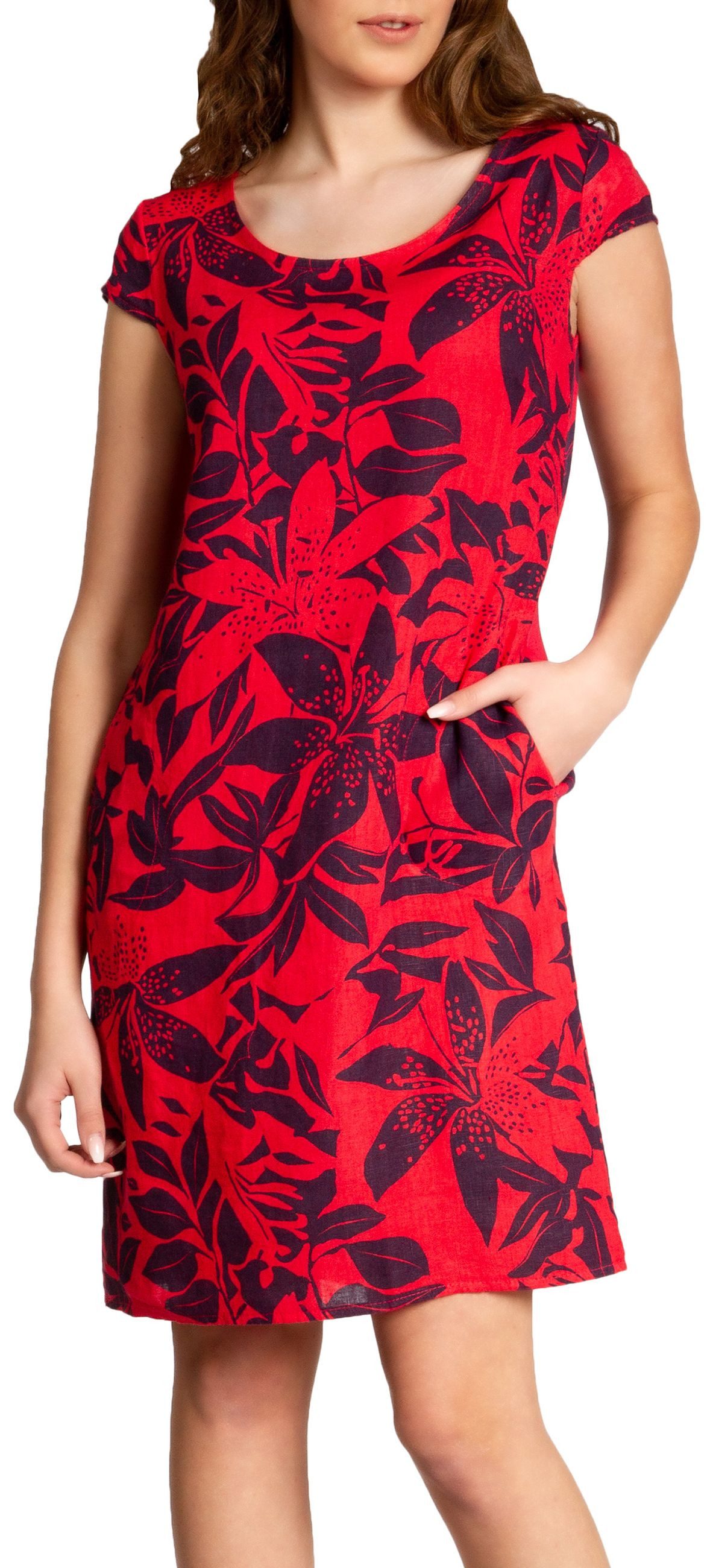 Caspar Sommerkleid SKL026 knielanges elegantes Damen Sommer Leinenkleid Luftig leicht, figurumspielende Form, mit seitlichem Jersey-Einsatz