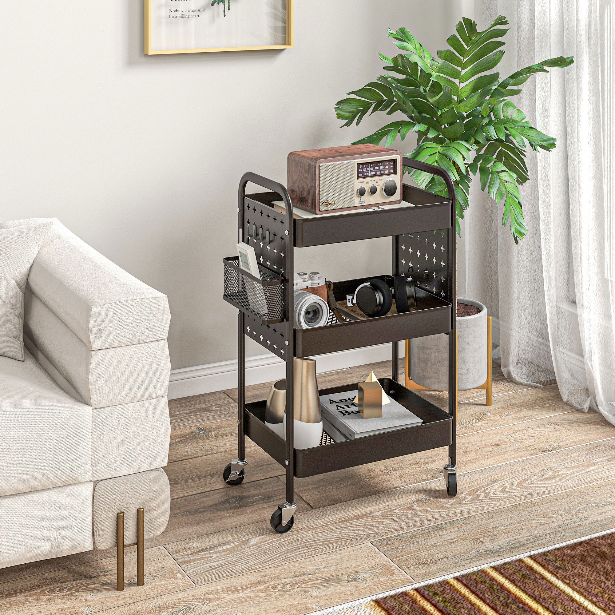 HOMCOM Servierwagen Rollwagen, Servierwagen mit 3 Etagen, 2 Hängekörbe, (Au günstig online kaufen