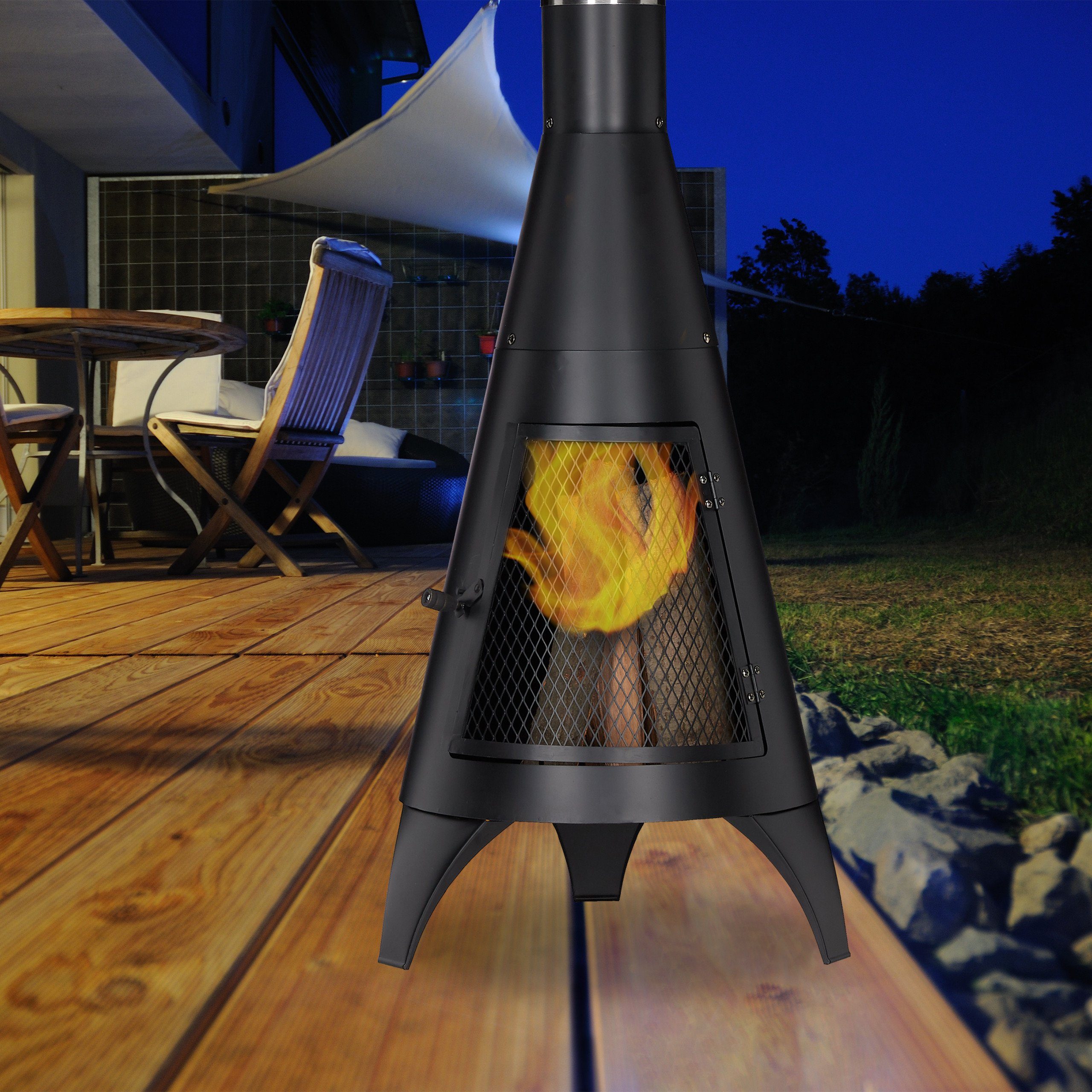 relaxdays Feuerkorb Terrassenofen mit Tür schwarz günstig online kaufen