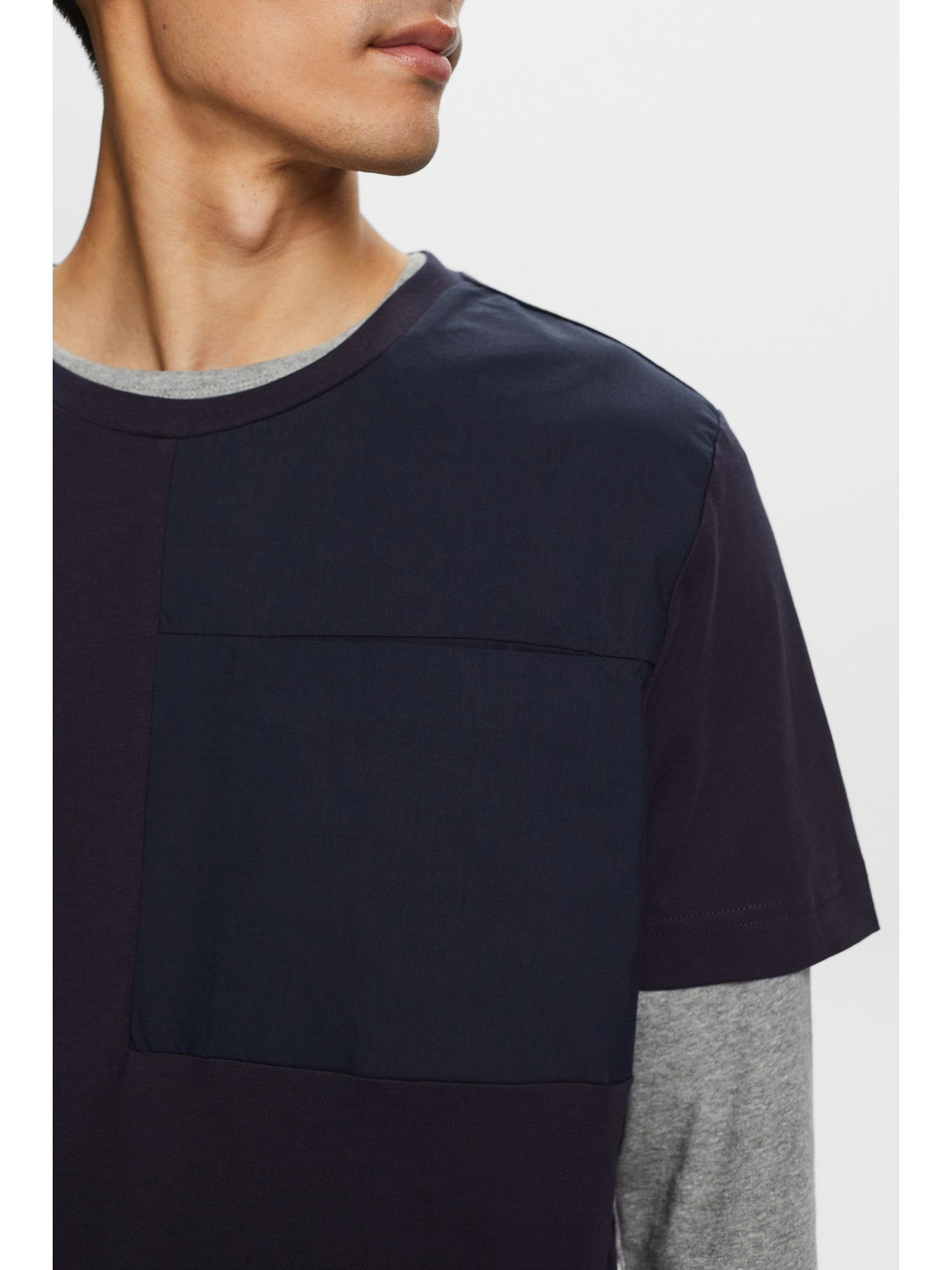 Brusttasche T-Shirt (1-tlg) Jersey NAVY Esprit aus T-Shirt mit
