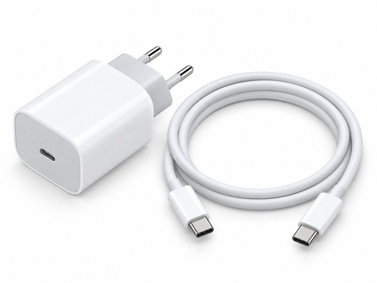 Ventarent 20W USB-C für iPhone, iPad und Samsung Galaxy USB-Ladegerät (2220 mA, Set, 2-tlg., 1x 20W USB-C Netzadapter + 1x USB-C auf USB-C-Kabel, Laden und Datenübertragung)