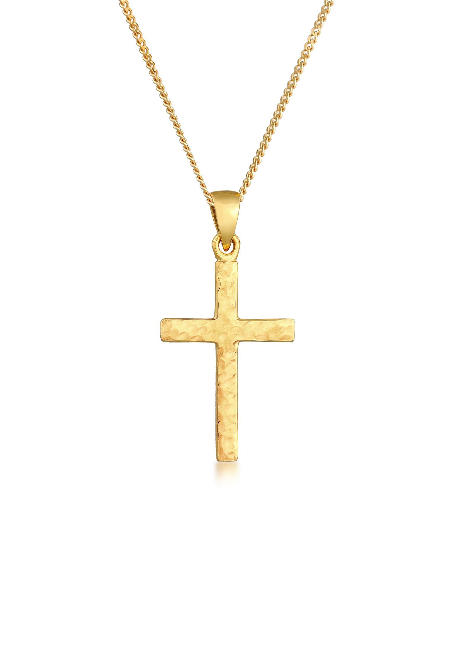 Elli Kette mit Anhänger Kreuz Symbol Strukturiert 925 Silber, Kreuz Gold