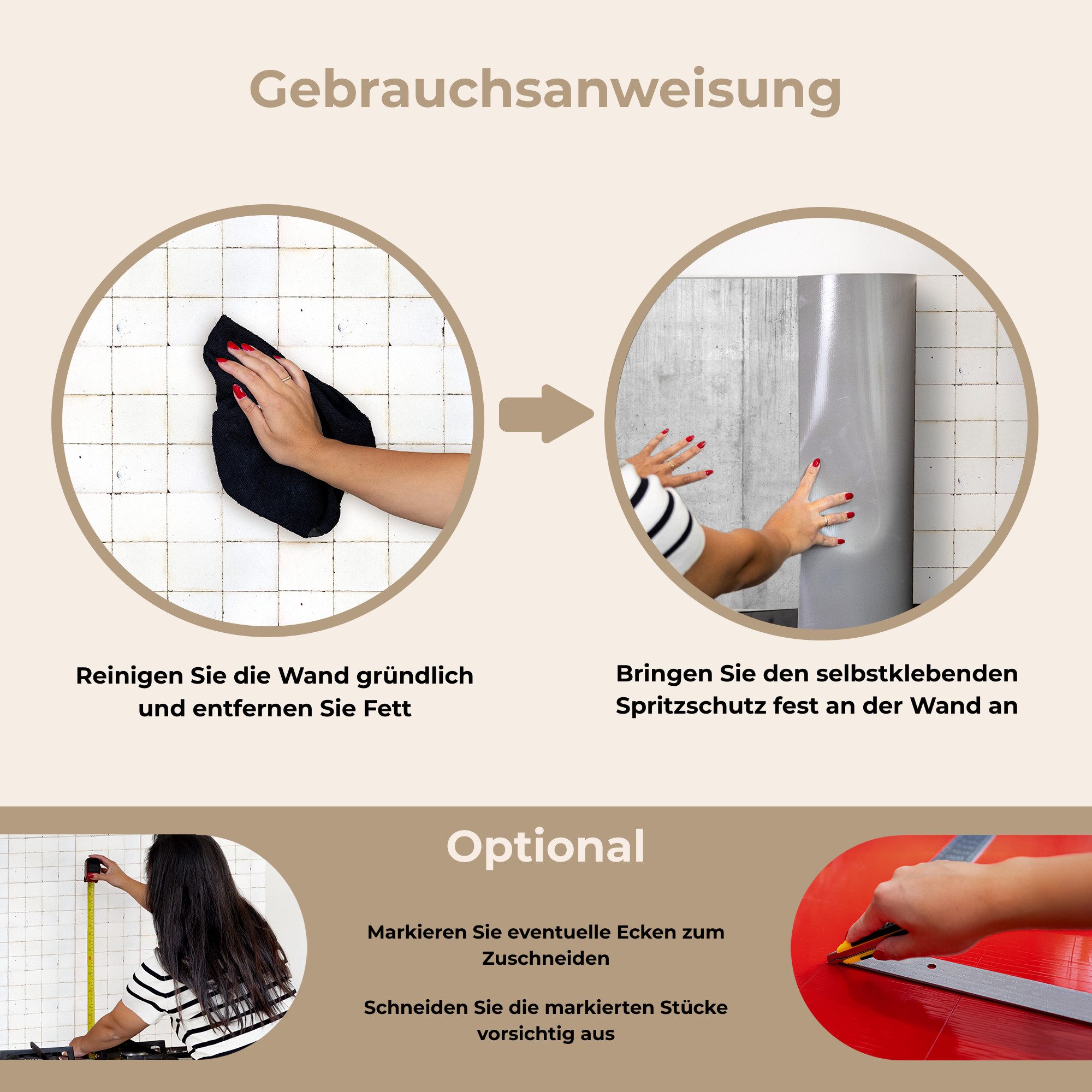 KitchenYeah Küchenrückwand selbstklebend (keine Folie) Grau - Betonoptik/print - Industriell, (1-tlg), Spritzschutz Herd Wand, Küchen Deko, 70x30 cm