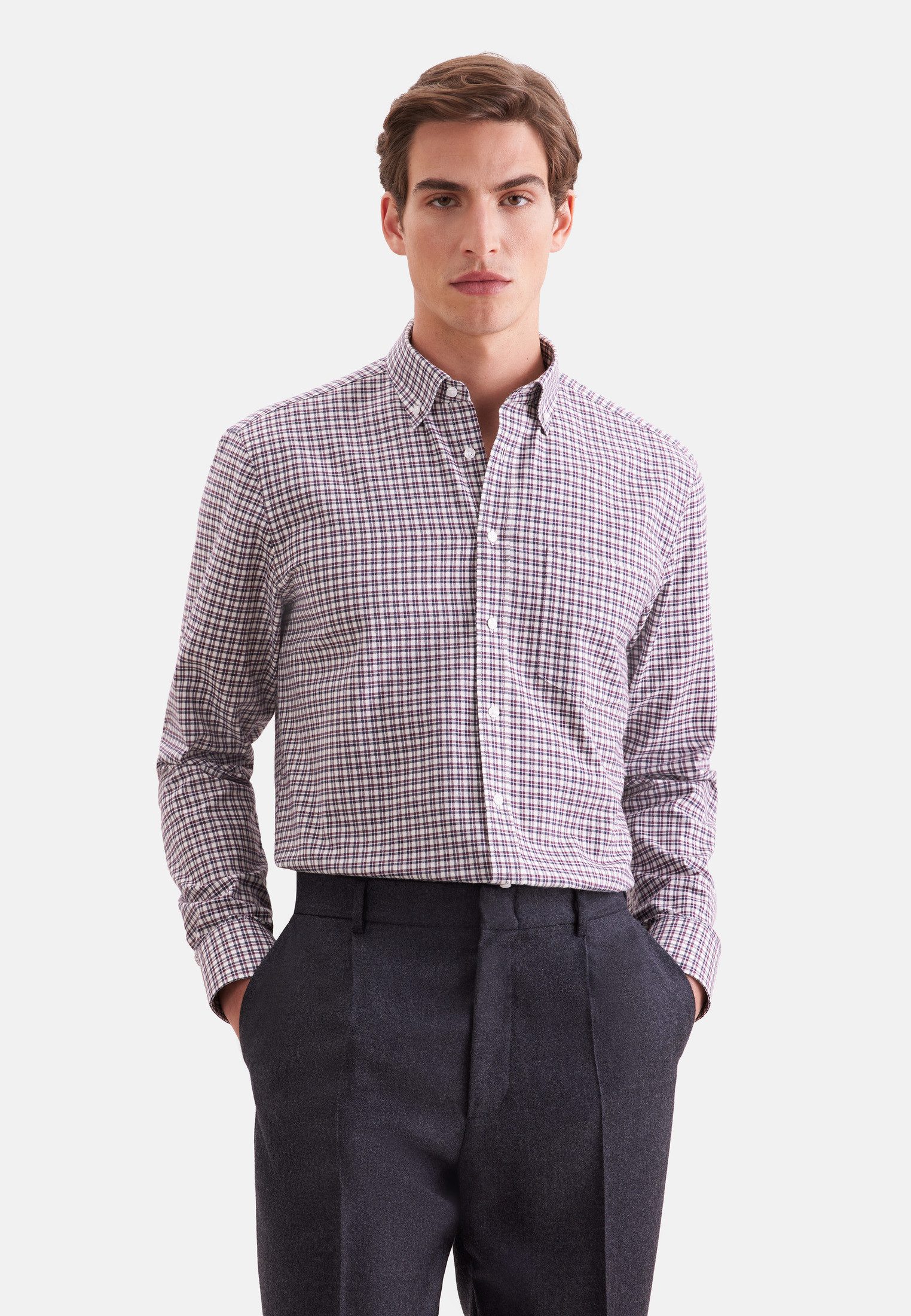 seidensticker Flanellhemd Schwarze Rose Regular 1/1 Button-Down-Kragen Karo
