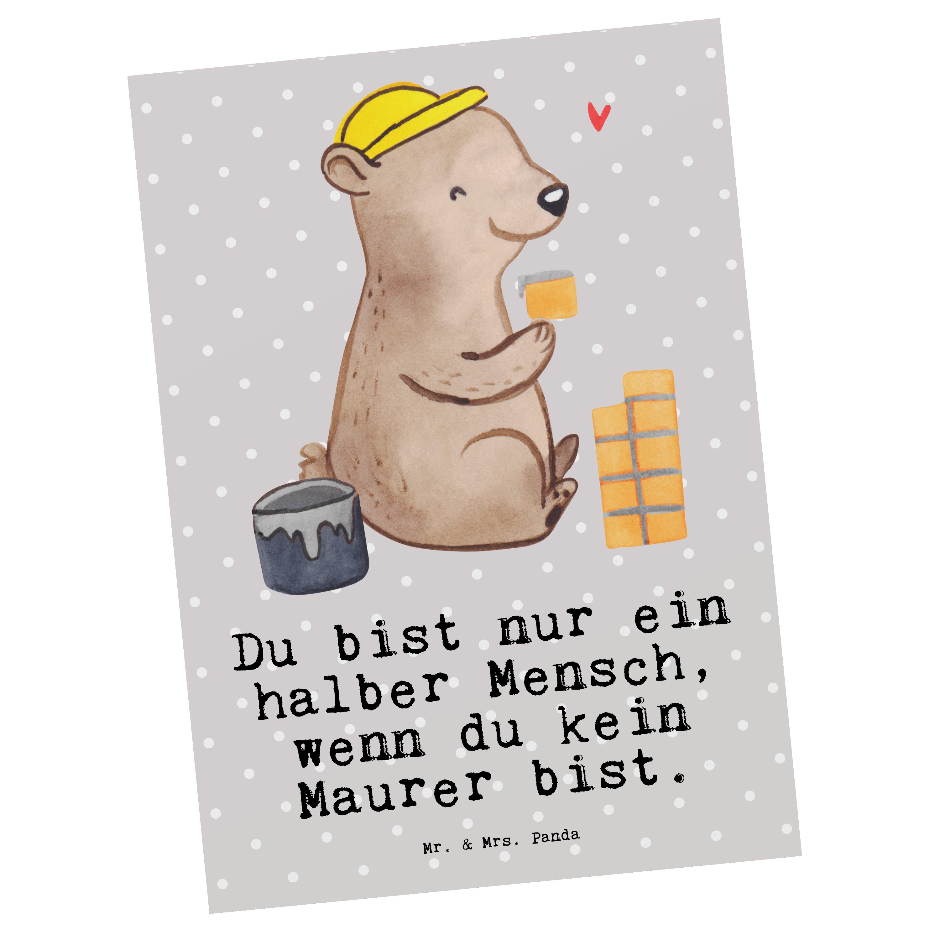 Mrs. Panda Geschenk, Geburtstagskarte, - Pastell Postkarte - Herz Mr. Gesellen & Maurer Grau mit