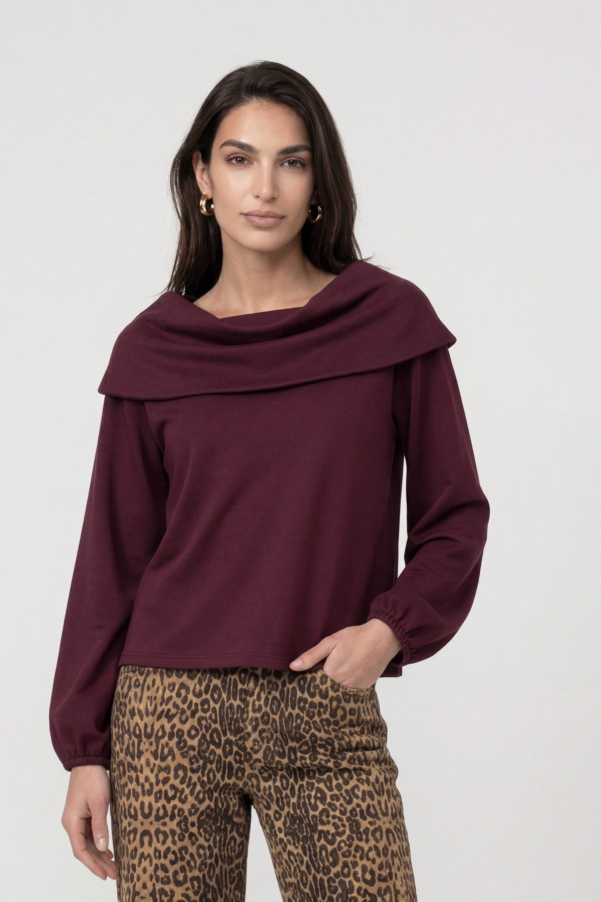 Monari Sweatshirt Sweatshirt Basic Carmenkragen Regular fit mit Carmenausschnitt