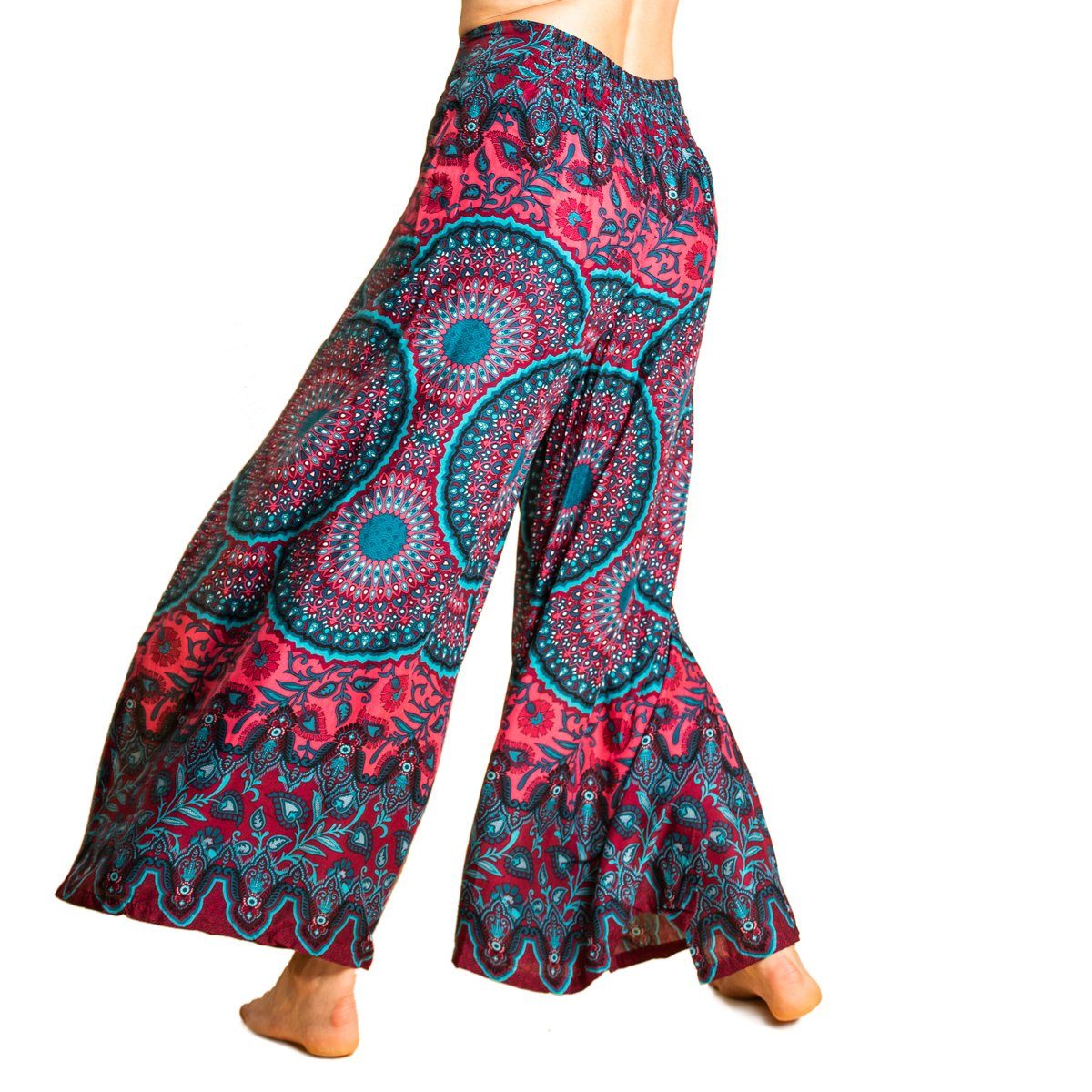 PANASIAM Palazzohose Hosenrock Sunshine Mandala-Muster aus natürlicher Viskose bequeme Boho Wickelhose Culotte Palazzohose mit weitem Bein für Urlaub oder Alltag