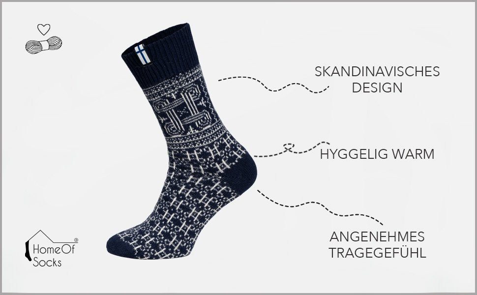 HomeOfSocks Motiv, "Finnland" Hannunvaakuna Flagge Wollsocke Skandinavische Finnland Glückssymbol Socken