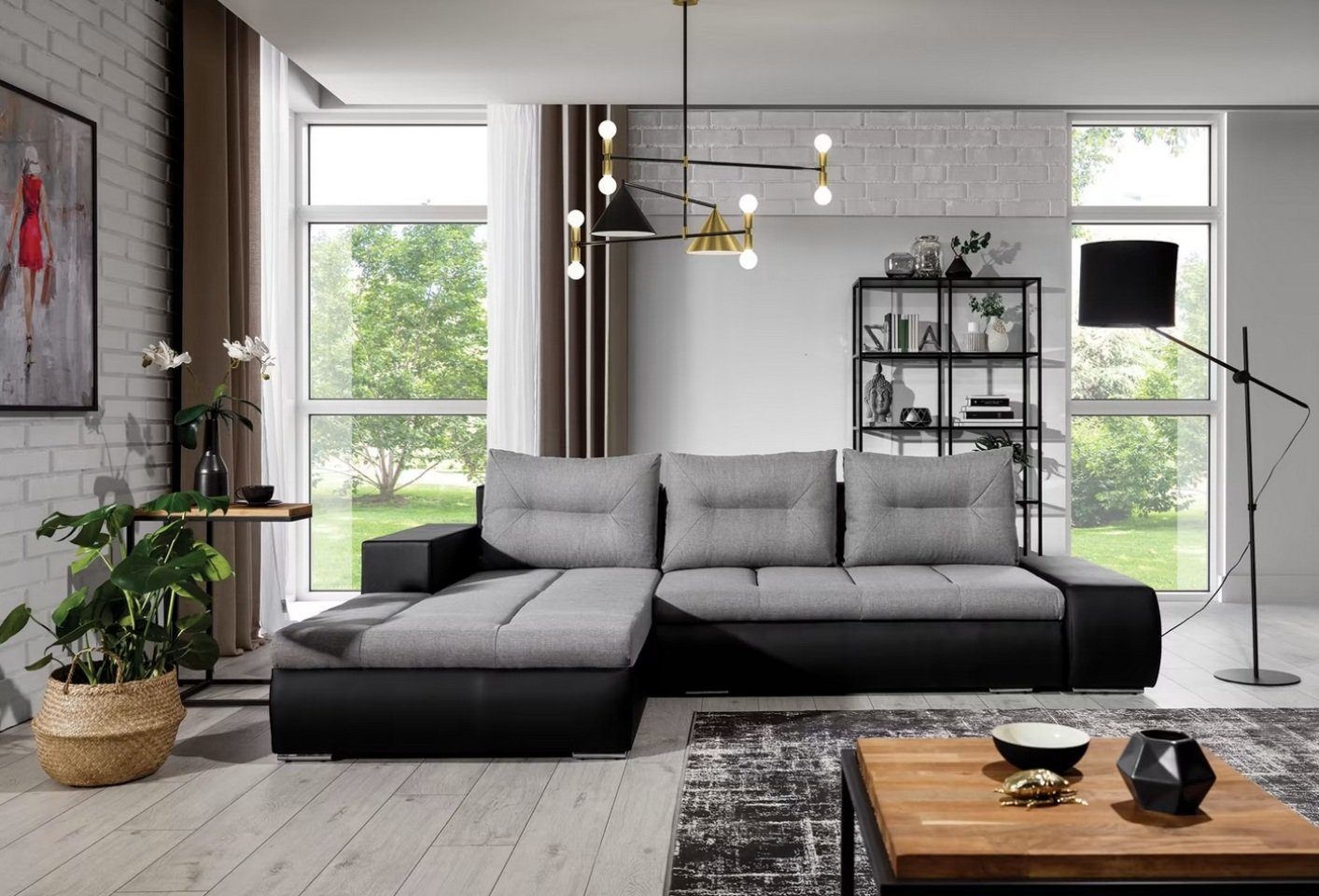 JVmoebel Ecksofa Stilvolles schwarz-graues Ecksofa modernes Design L-Form Couch Neu, Made in Europe