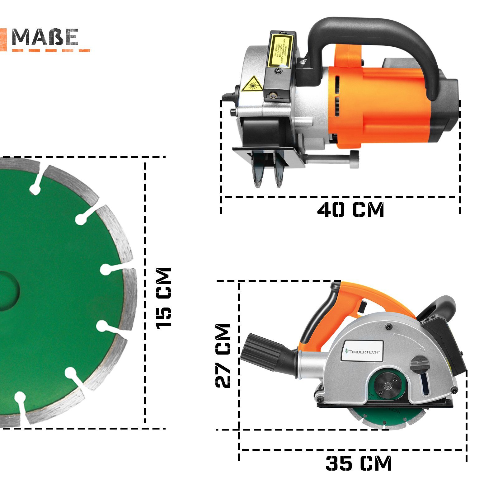 TIMBERTECH Mauernutfräse Mauernutfräse mit Laser 150mm 4.000 Diamantscheiben 1700W, U/min, 