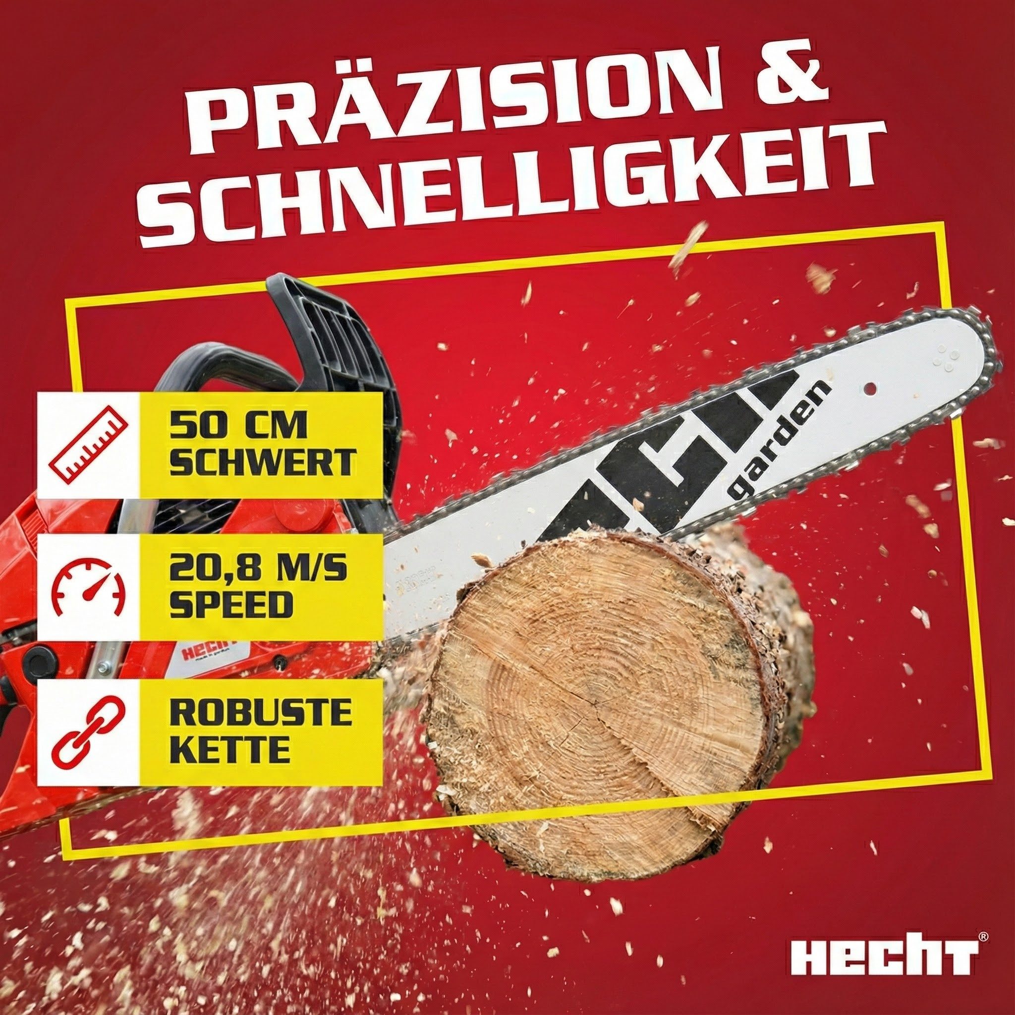 Hecht Benzin-Kettensäge Motorsäge 62, 2,9kW / 4PS, Baumkralle, 25Q72E, 50 cm Schwertlänge, 0,325´´, Umlenkstern, 45 cm Schnittlänge, 5,4 kg – Bild 4 von 5