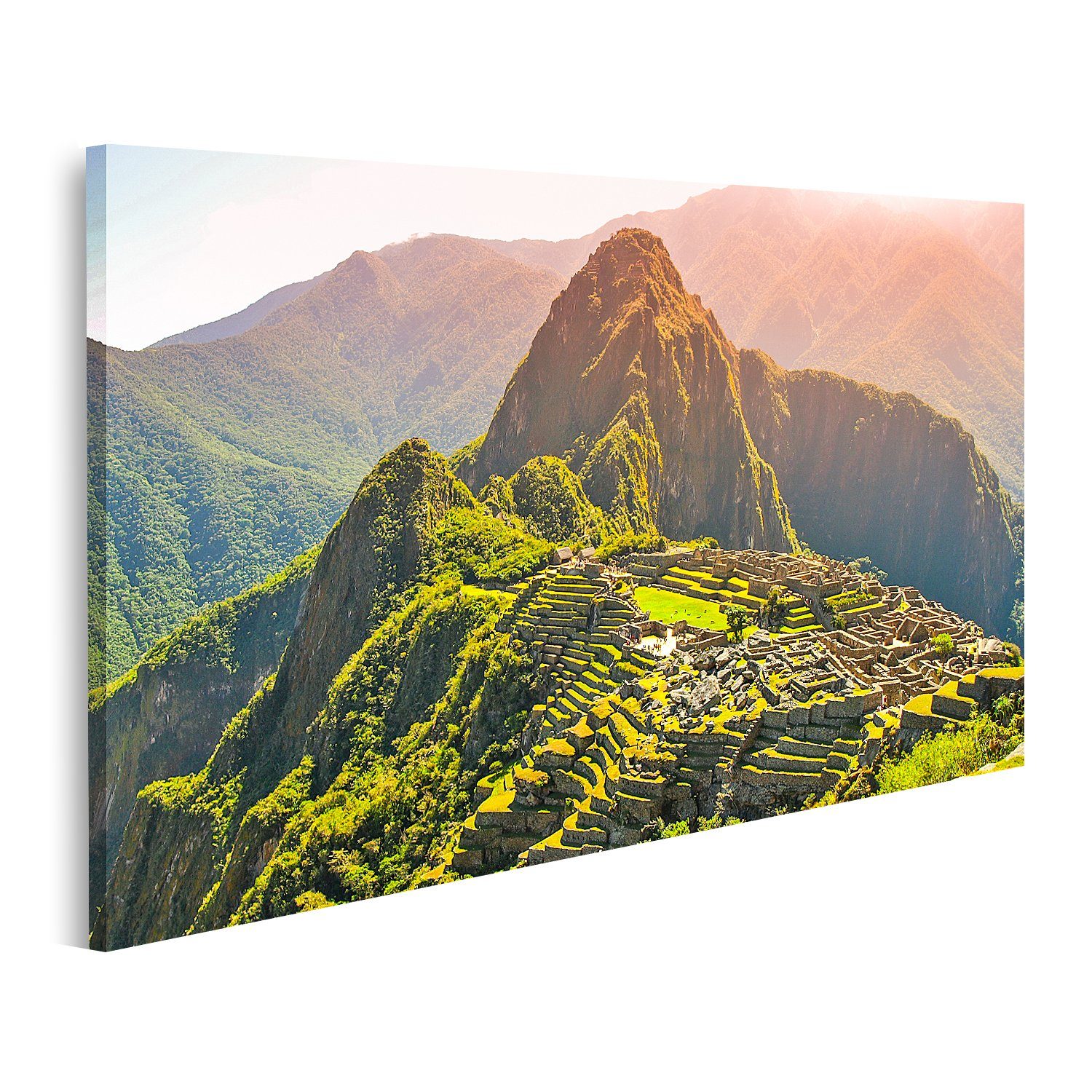 islandburner Leinwandbild Bild auf Leinwand Alte Inkastadt Machu Picchu von der Sonne beleuchtet