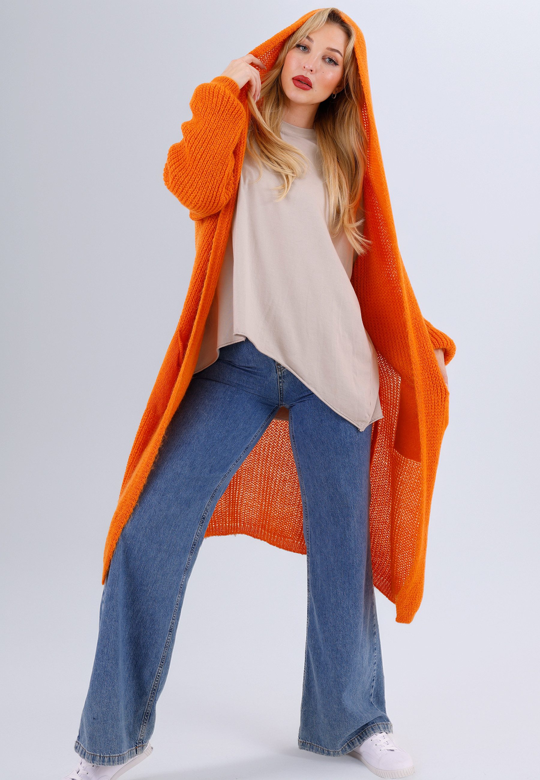 YC Fashion & Style Kapuzenstrickjacke Langer Strickmantel aus weichem Materialmix – One Size (34–42) in Unifarbe