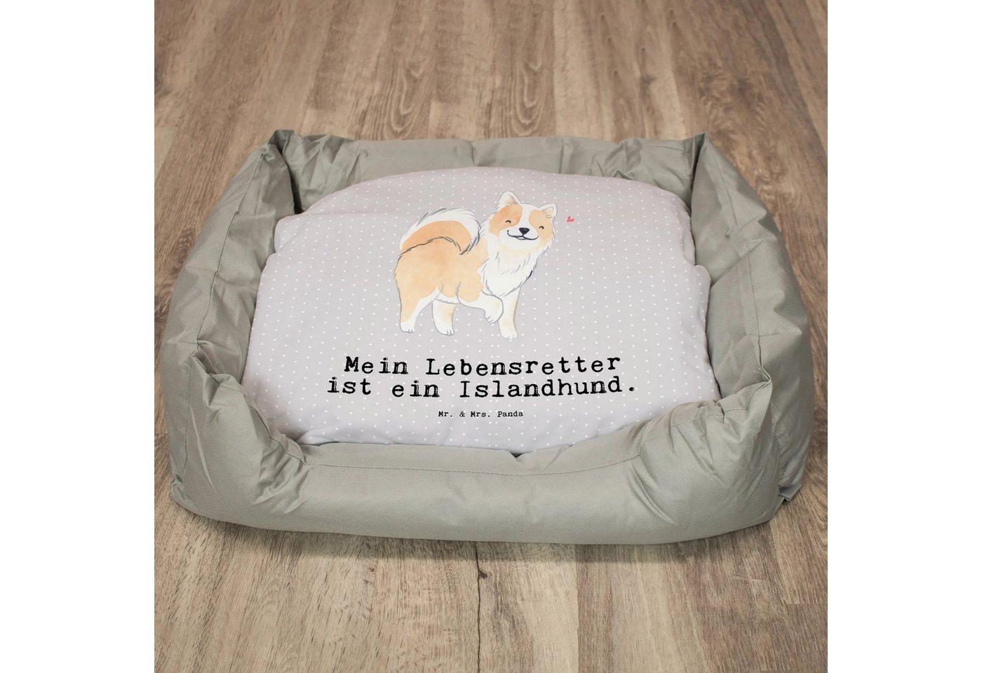 Thumbnail - Mr. & Mrs. Panda Tierbett Islandhund Lebensretter - Grau Pastell - Geschenk, Hundebettchen, Hun, Modernes Design