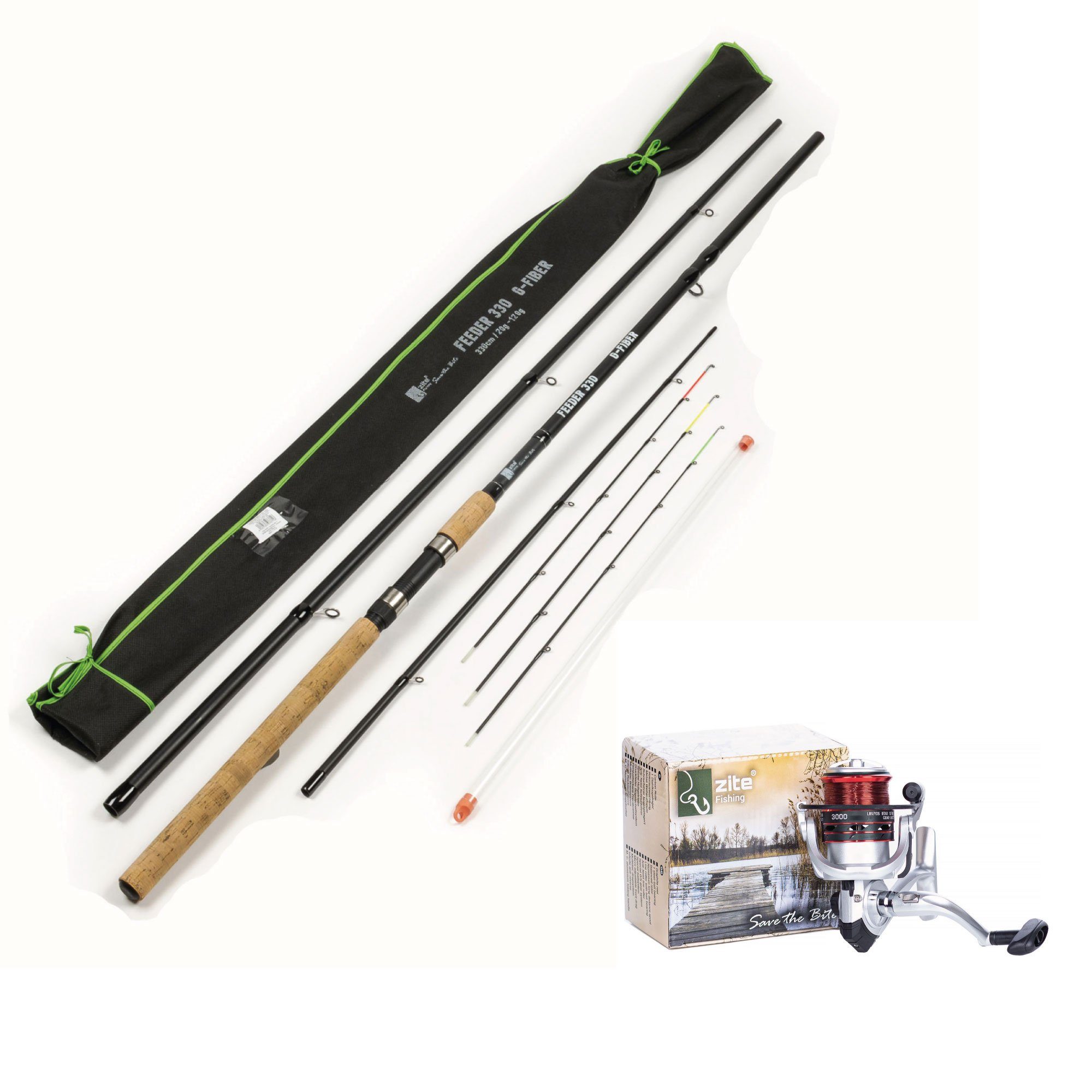Feederrute und Angelrolle im Set 3,30m Steckrute 20-120g - Allround-Rolle bespult