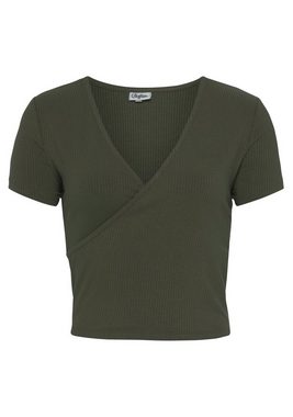 Buffalo Kurzarmshirt mit Wickeloptik und V-Ausschnitt, T-Shirt, figurbetont, Basic