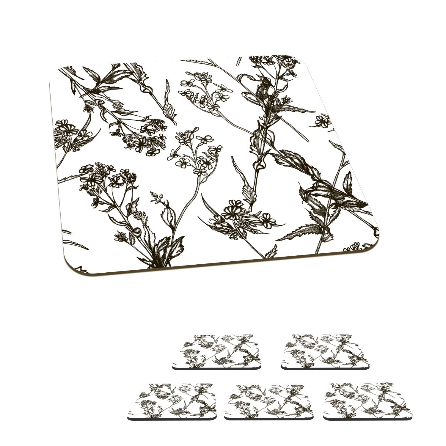 MuchoWow Glasuntersetzer Vintage - Pflanzen - Blumen - Muster, Zubehör für Gläser, 6-tlg., Glasuntersetzer, Tischuntersetzer, Korkuntersetzer, Untersetzer, Tasse