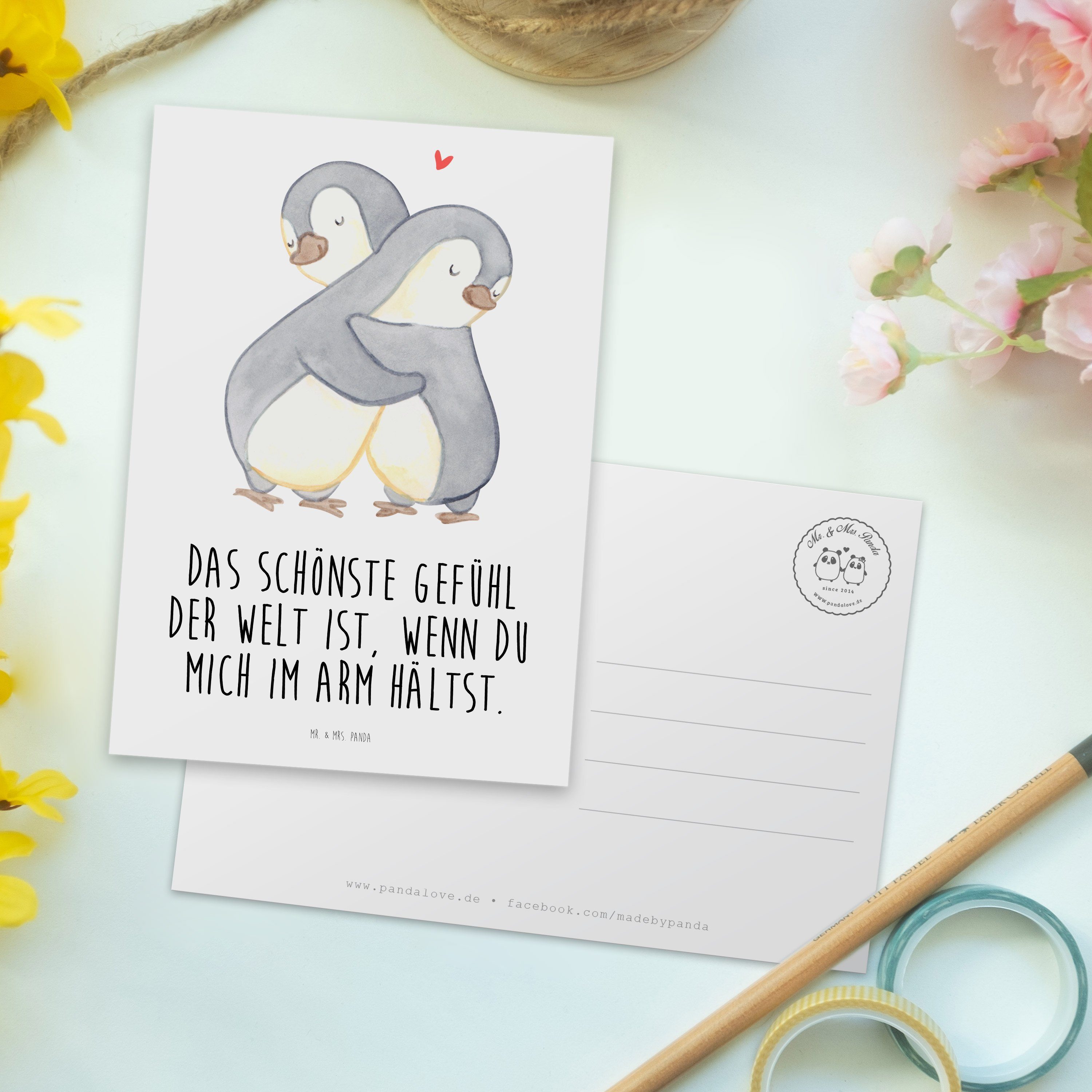 Mrs. Mr. Weiß Kuscheln Mitbringsel, Fre - Pinguine - Panda Geschenk, & Liebesgeschenk, Postkarte