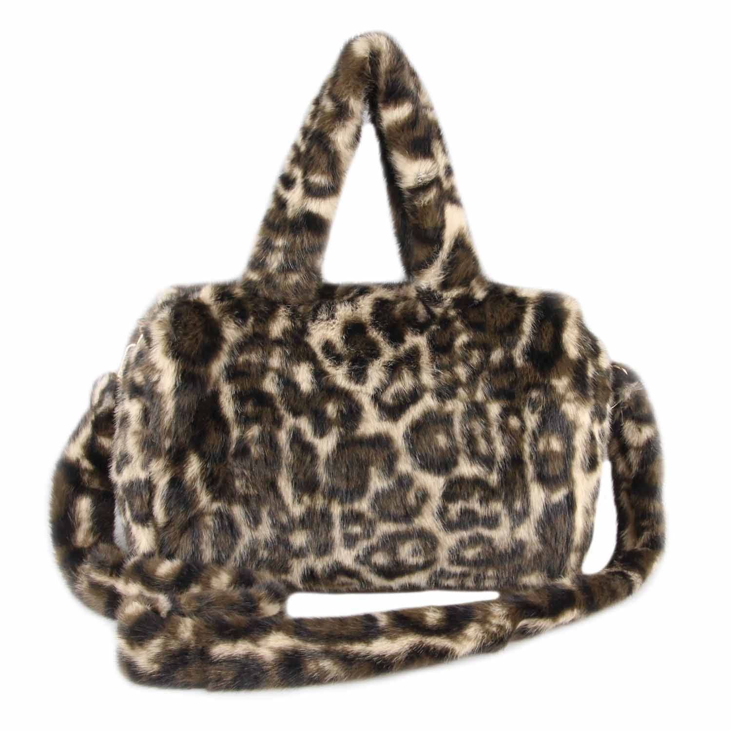 ITALYSHOP24 Schultertasche Damen Leo Tasche Handtasche PELZTASCHE Shopper Tote Bag Leopard Print, Felltasche Crossbody Umhängetasche Teddytasche Plüsch Kunstpelz