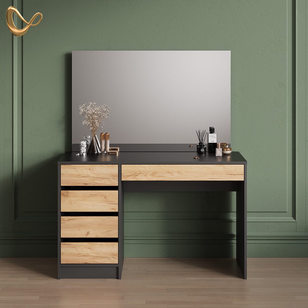 Livinity® Schminktisch Imola, Anthrazit/Goldkraft Eiche, 120 cm günstig online kaufen